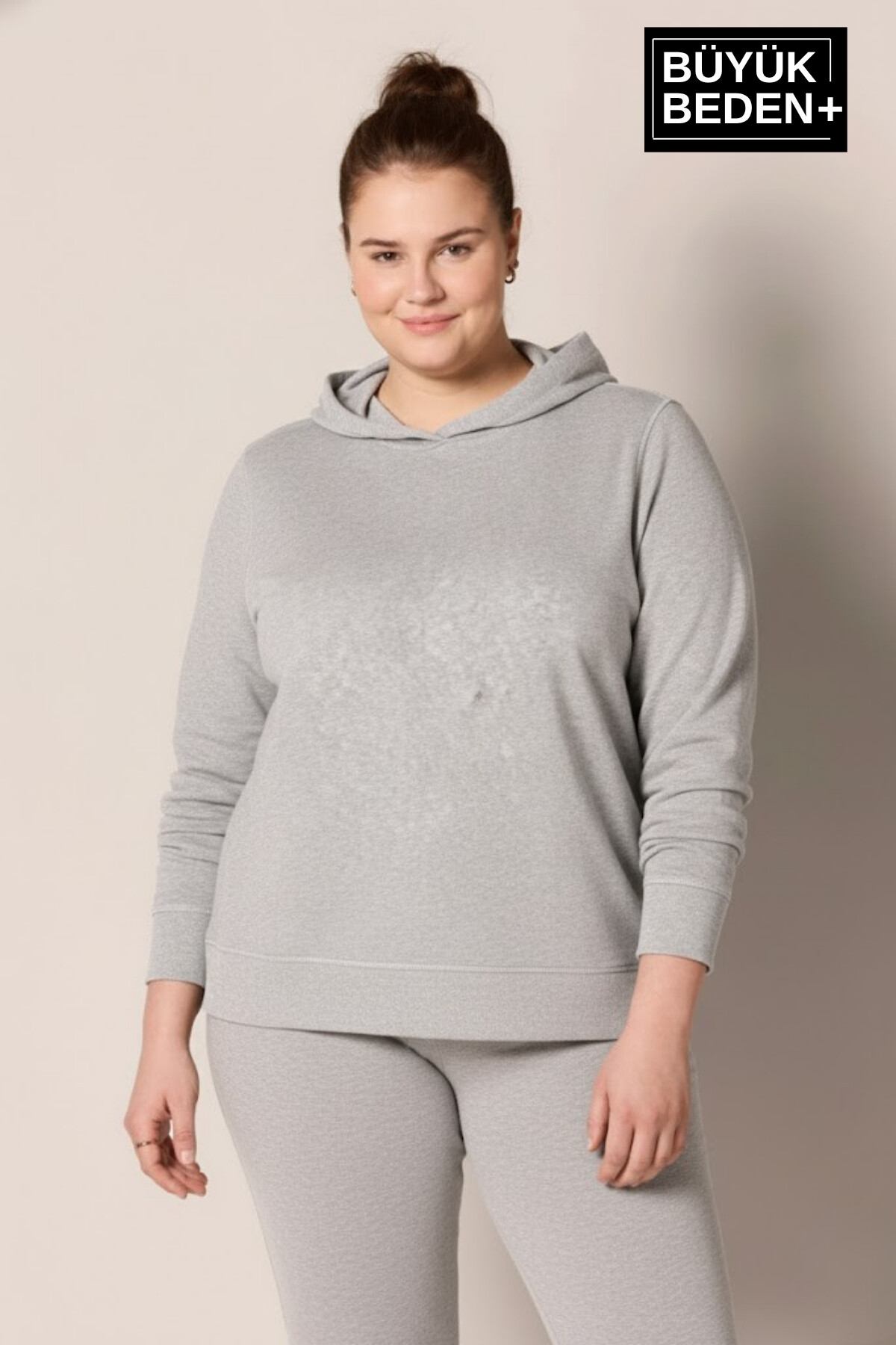 Kadın Büyük Beden Kapşonlu ince Sweatshirt SPR24BSWK57