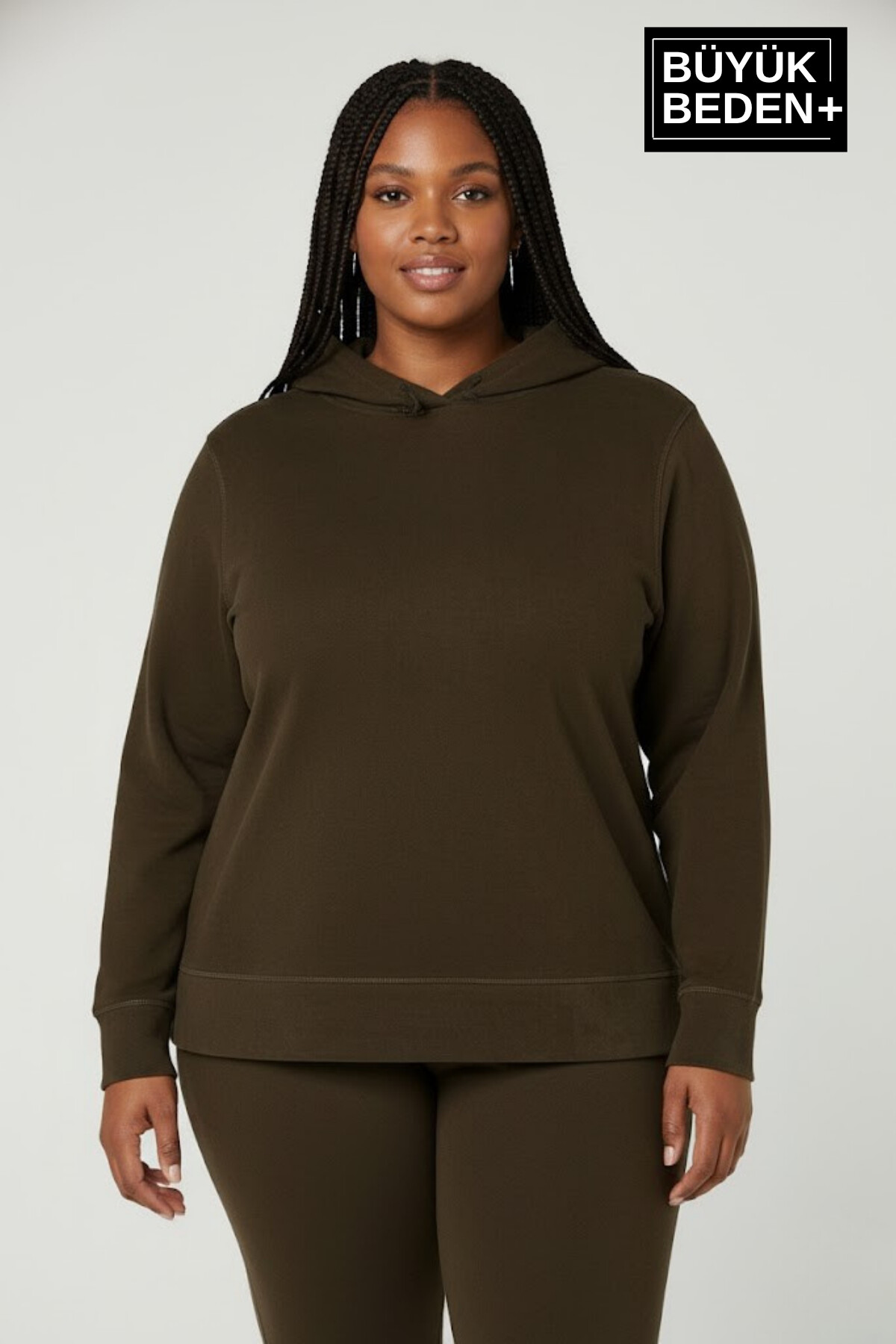 Kadın Büyük Beden Kapşonlu ince Sweatshirt SPR24BSWK57