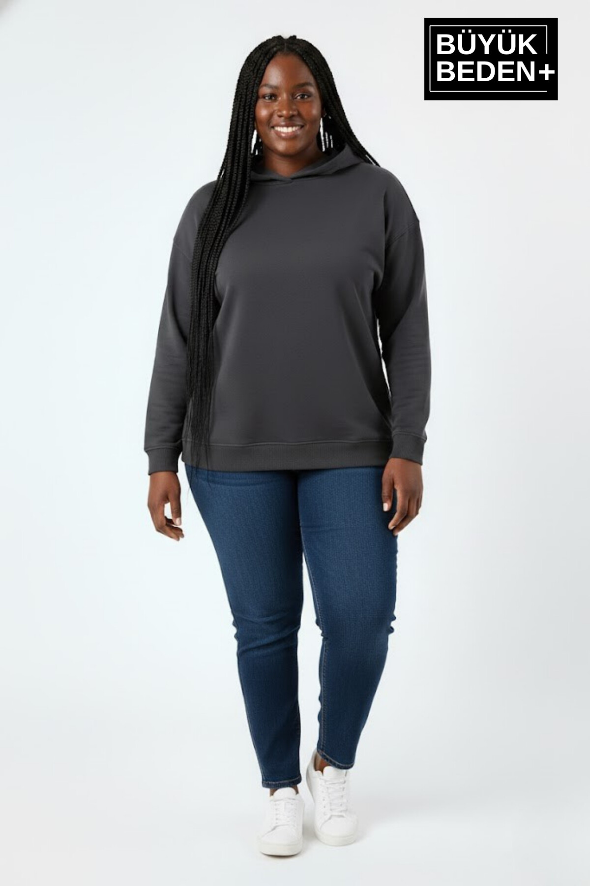 Kadın Büyük Beden Kapşonlu ince Sweatshirt SPR24BSWK57