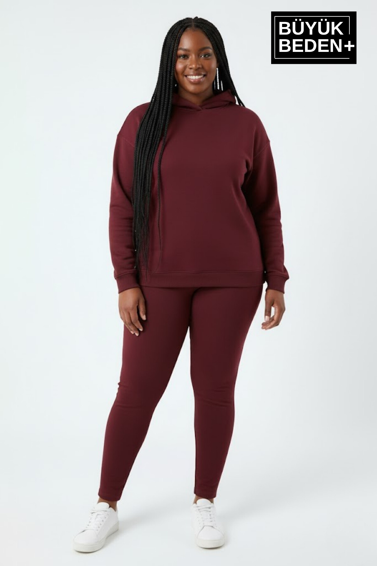 Kadın Büyük Beden Kapşonlu ince Sweatshirt SPR24BSWK57