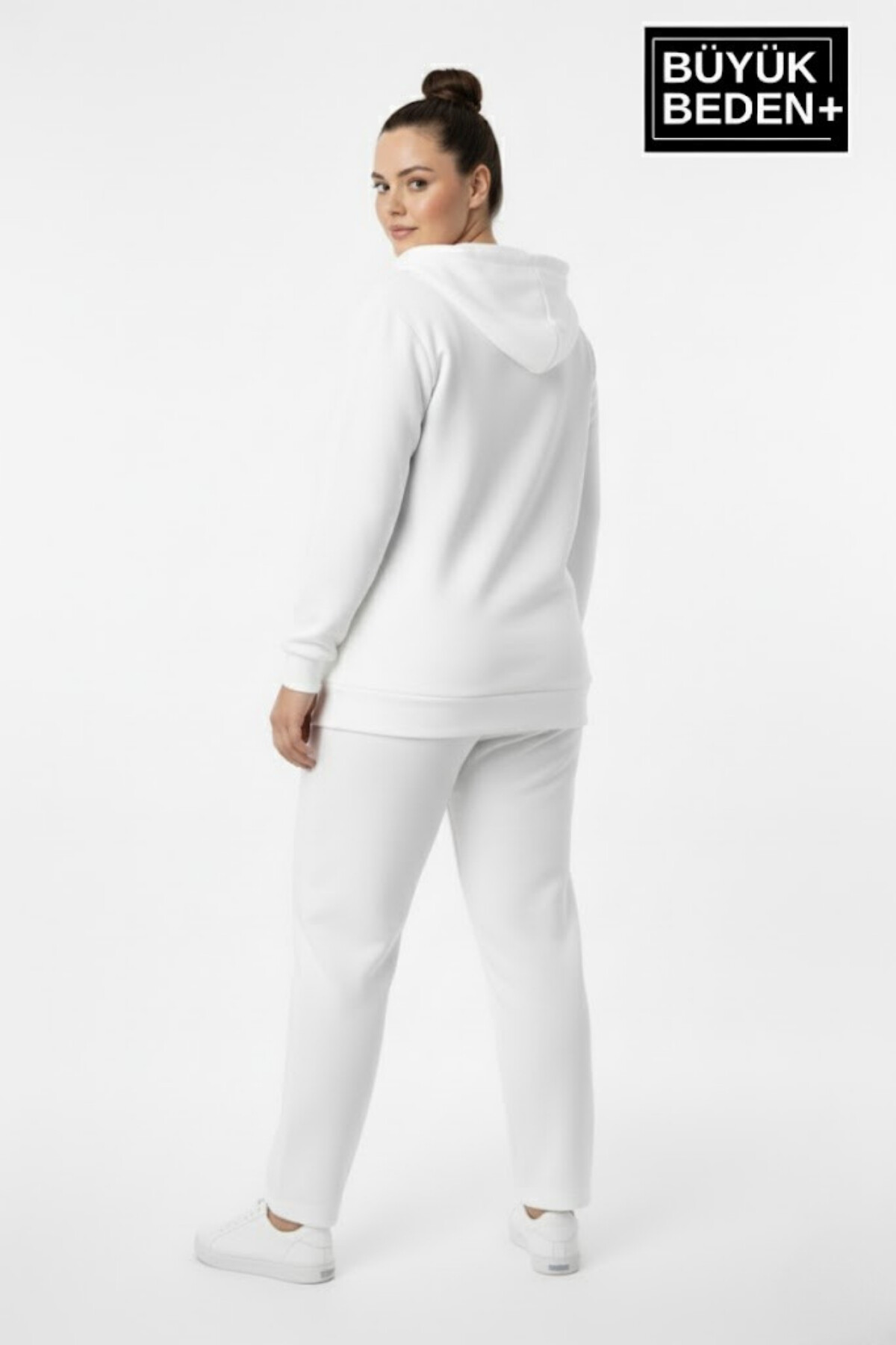 Kadın Büyük Beden Kapüşonlu Fermuarlı N Baskılı ince Sweatshirt Hırka SPR26BHRK922