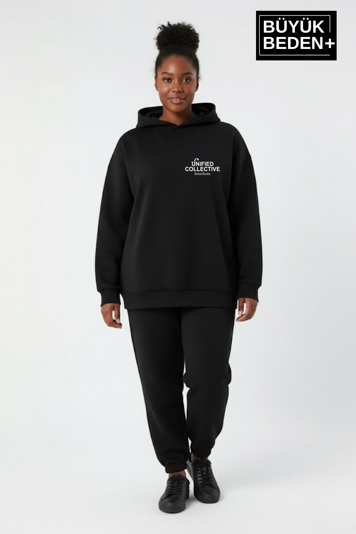 Kadın Büyük Beden Rahat Kalıp Hoodie -Unified Baskılı Kapüşonlu inceSweatshirt SPR26BSWK968