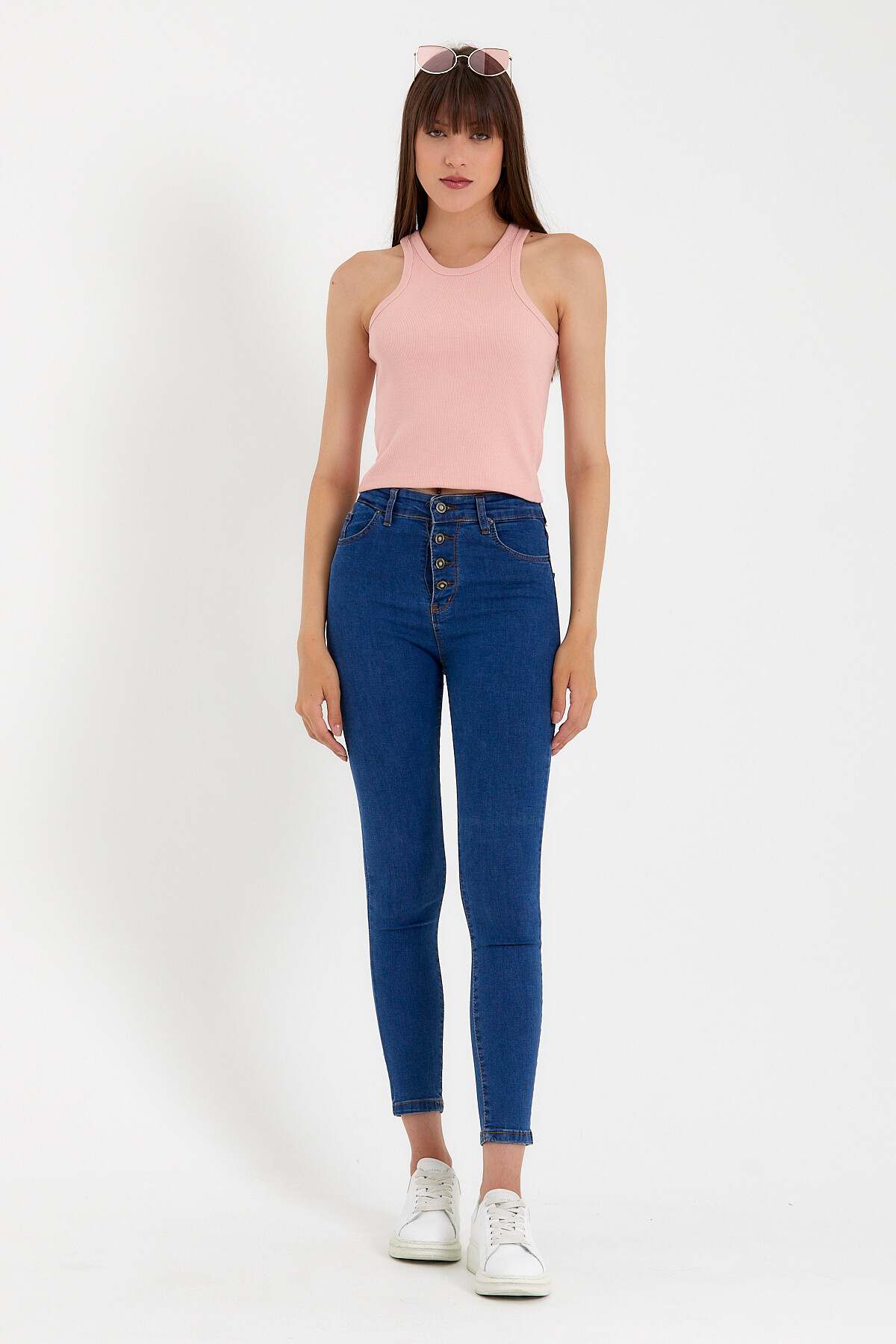 Süperlife Kadın Crop Örme Arkası Yüksek Yaka Slim Fit  Atlet-Tişort SPR21Y11