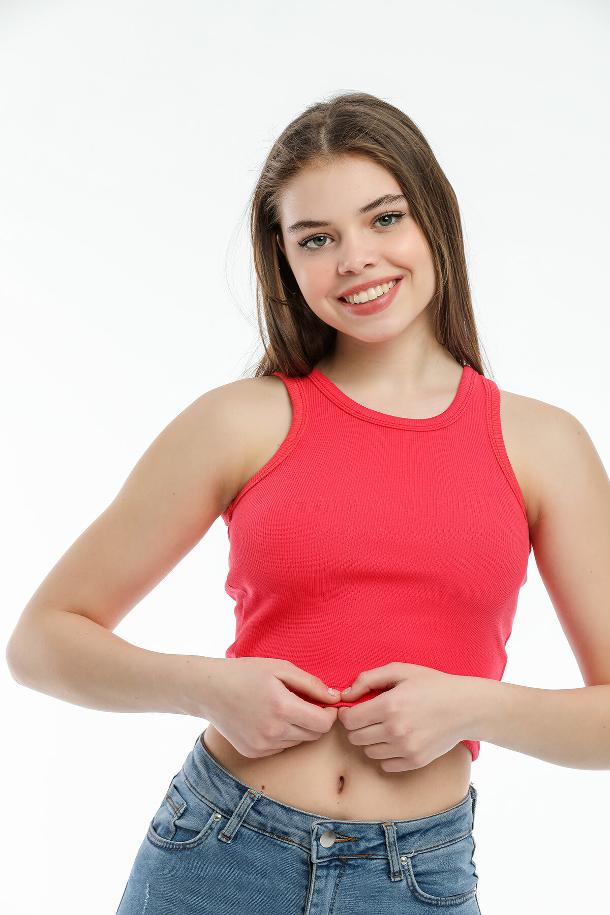 Süperlife Kadın Crop Örme Arkası Yüksek Yaka Slim Fit  Atlet-Tişort SPR21Y11
