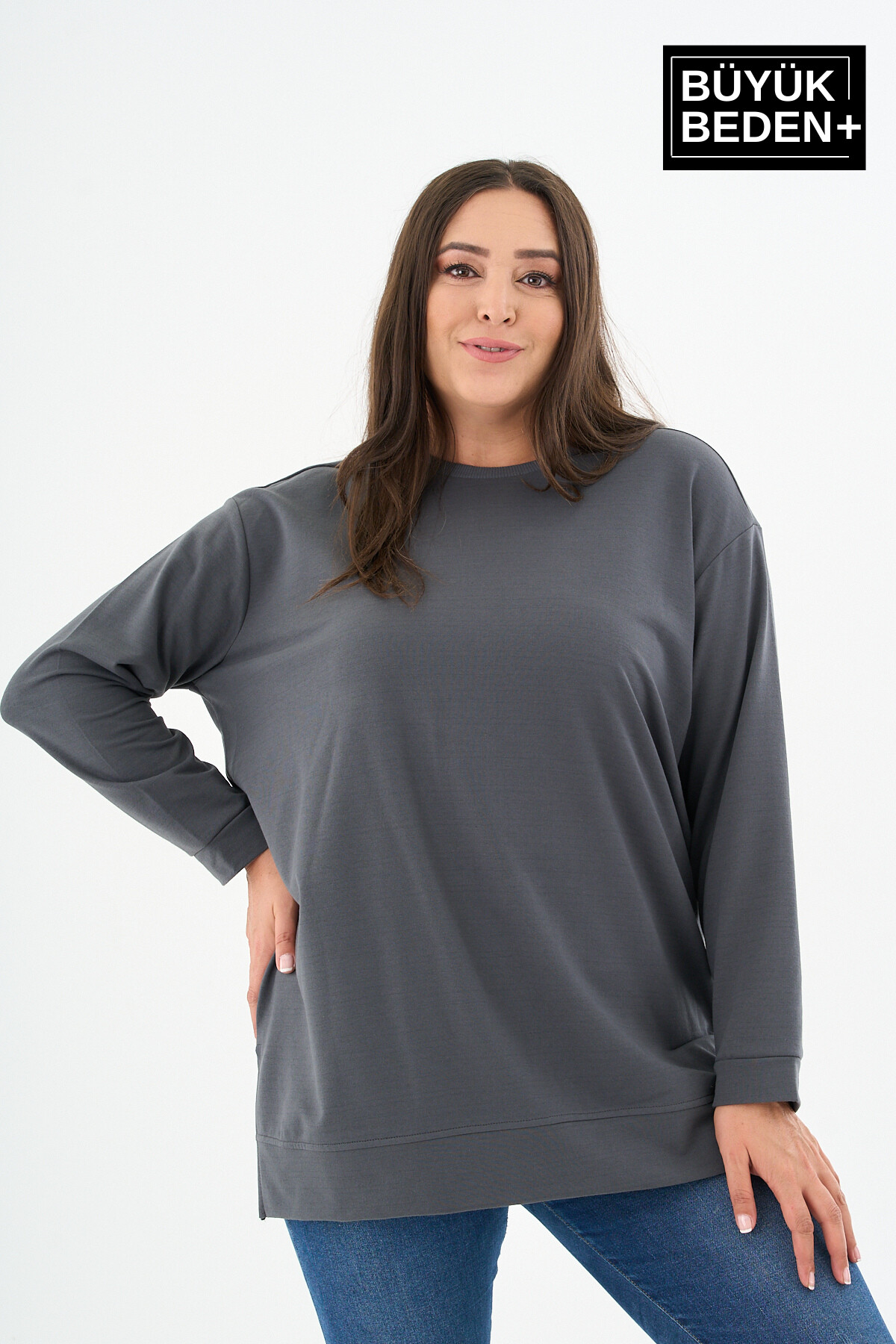 Kadın Tunik Büyük Beden ince Sweatshırt SPR26BTK990