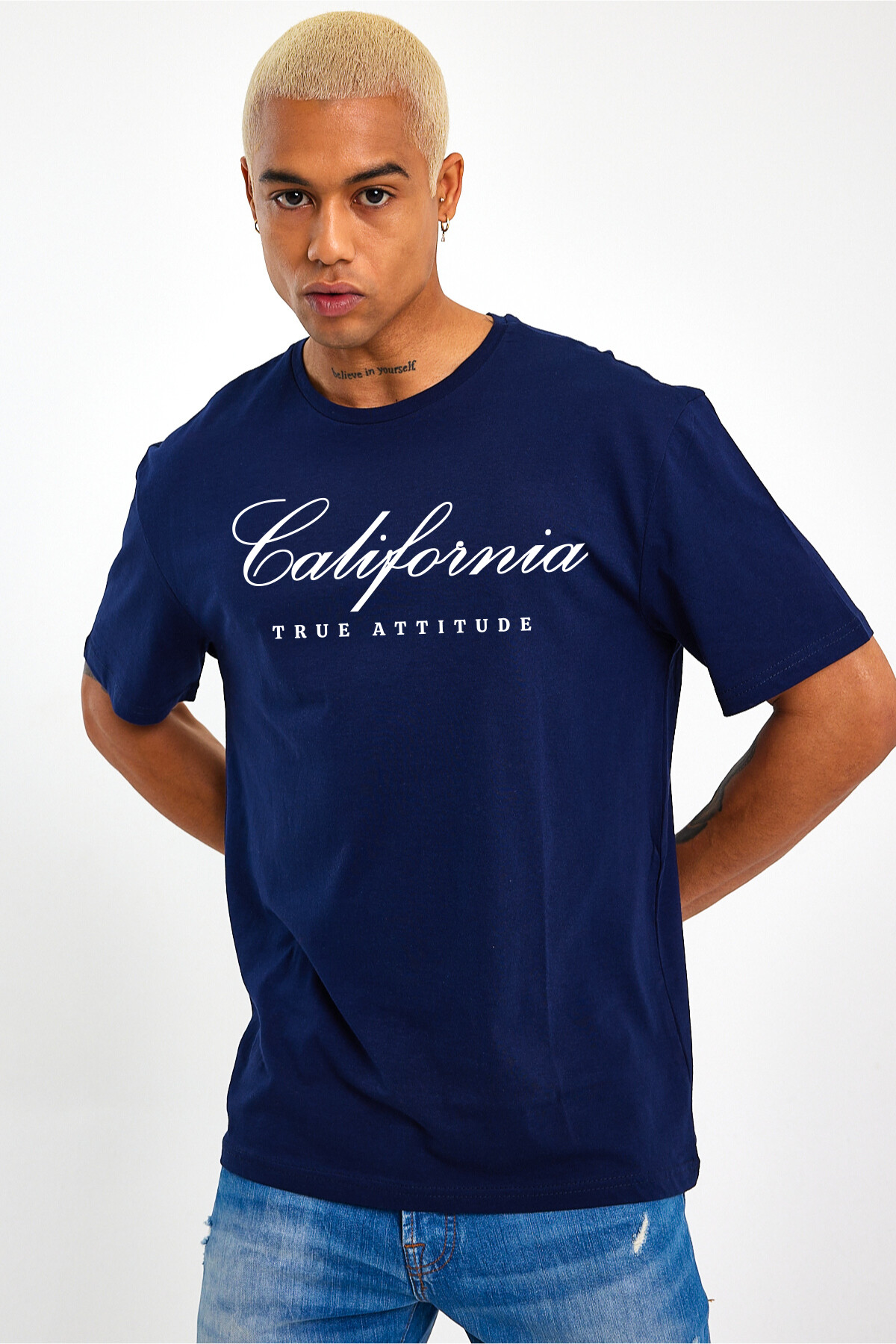 Erkek Bisiklet Yaka El Yazılı Brooklyn Baskılı Tshirt SPR25TS32