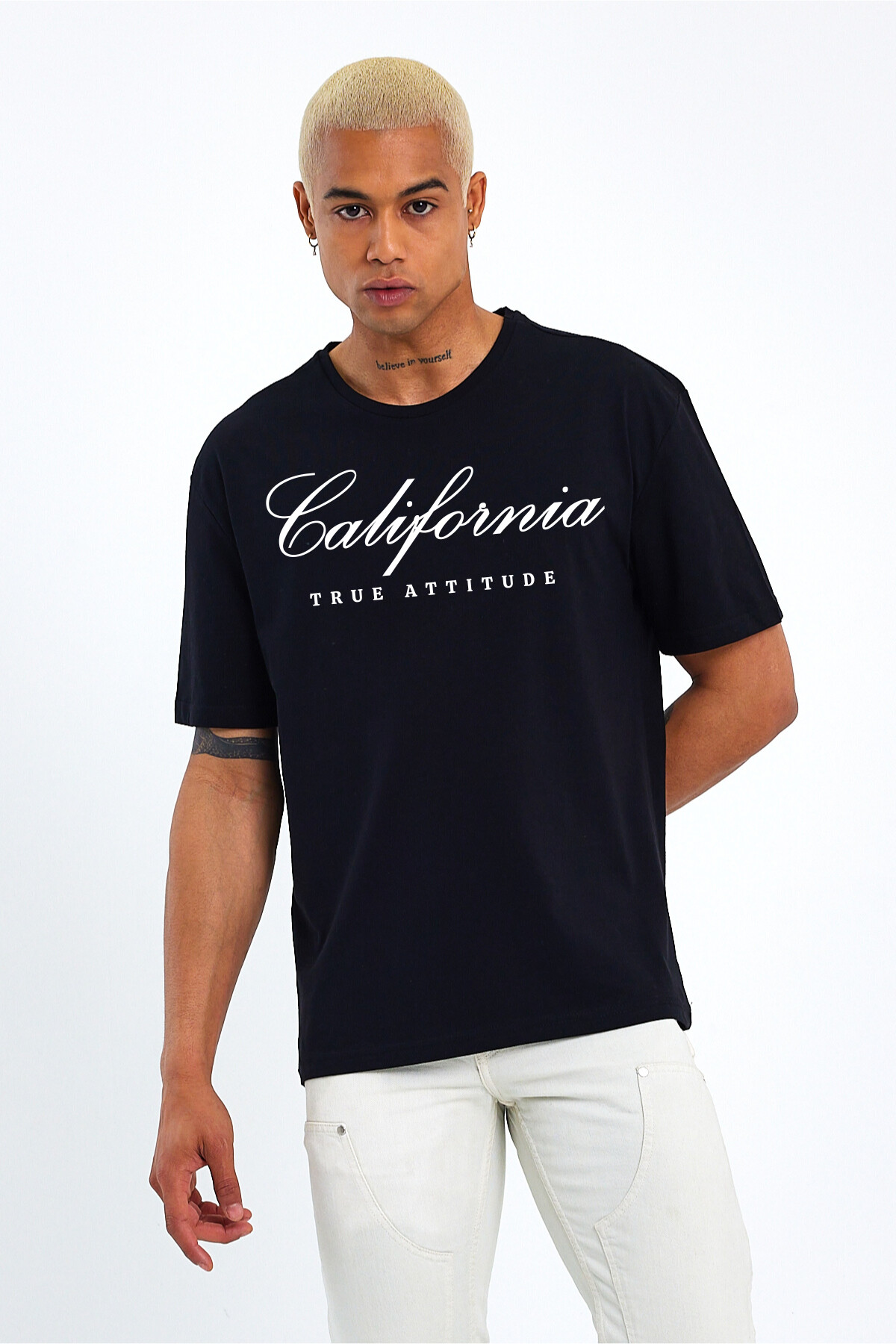 Erkek Bisiklet Yaka El Yazılı Brooklyn Baskılı Tshirt SPR25TS32