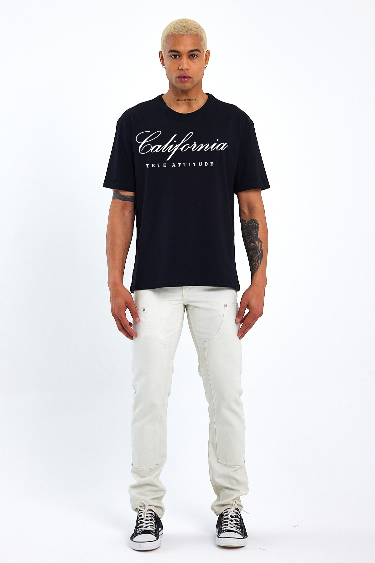 Erkek Bisiklet Yaka El Yazılı Brooklyn Baskılı Tshirt SPR25TS32
