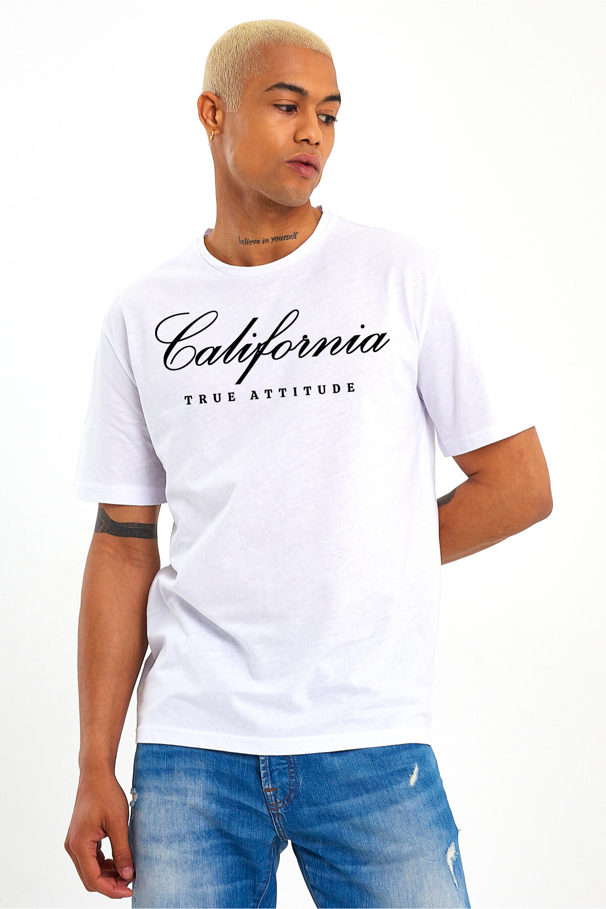 Erkek Bisiklet Yaka El Yazılı Brooklyn Baskılı Tshirt SPR25TS32
