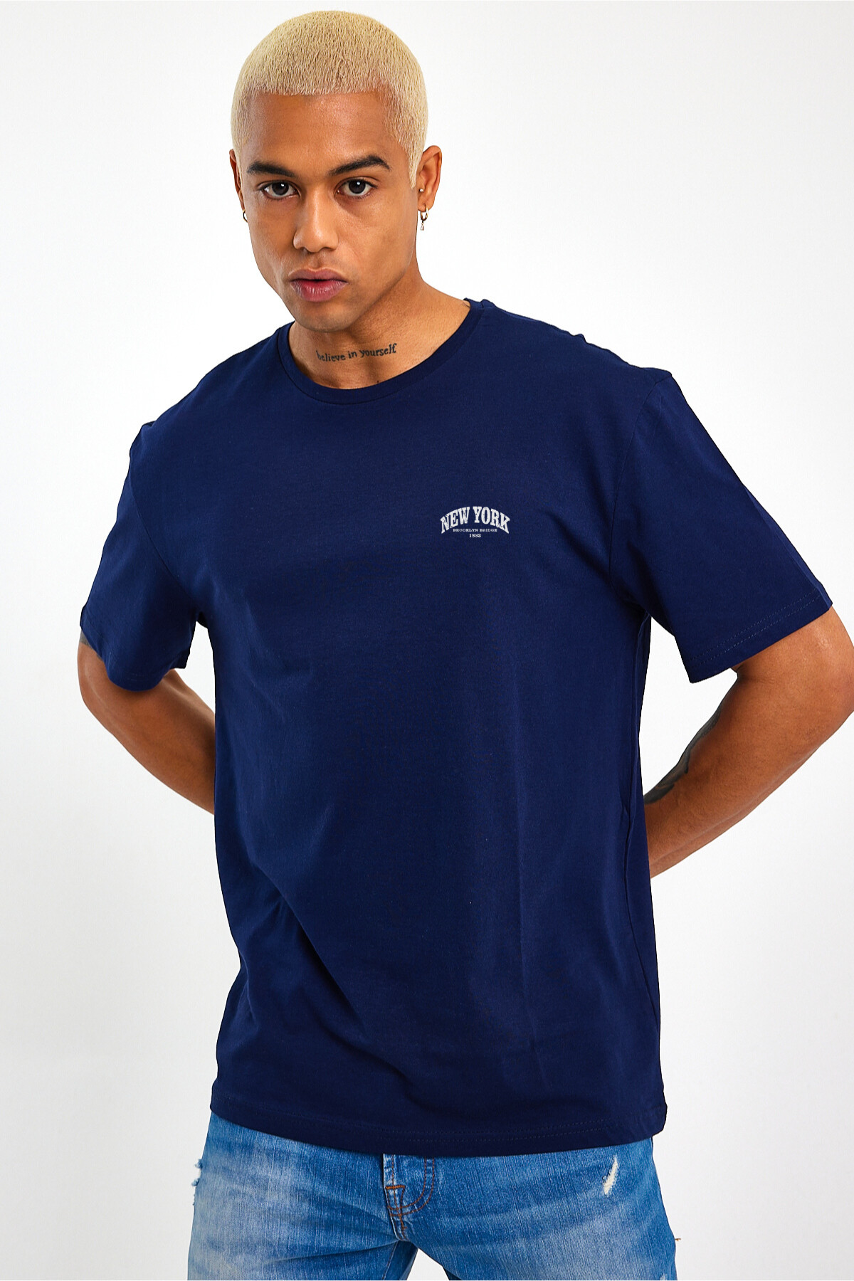 Erkek Bisiklet Yaka  New York Baskılı Tshirt SPR25TS29