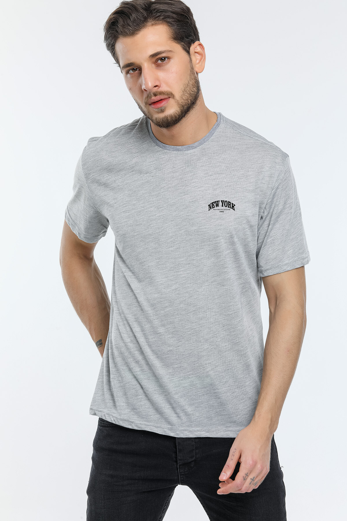 Erkek Bisiklet Yaka  New York Baskılı Tshirt SPR25TS29