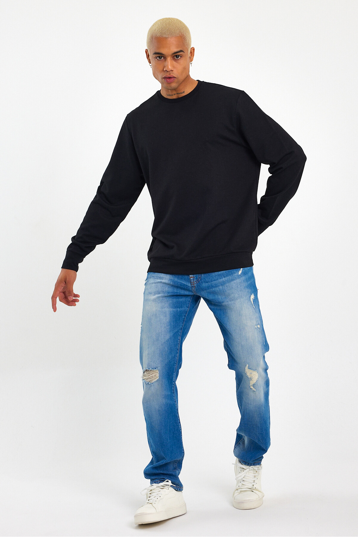Süperlife Erkek Gri Bisiklet Yaka Ribanalı Regular Fit Sweatshirt spr26swk930