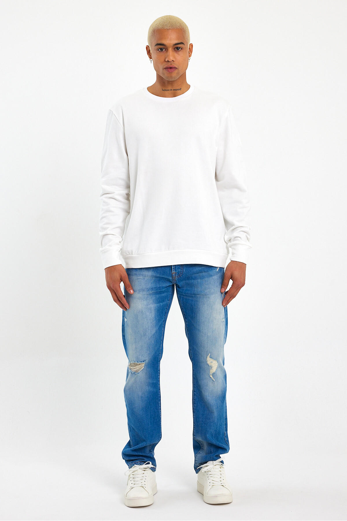 Süperlife Erkek Gri Bisiklet Yaka Ribanalı Regular Fit Sweatshirt spr26swk930
