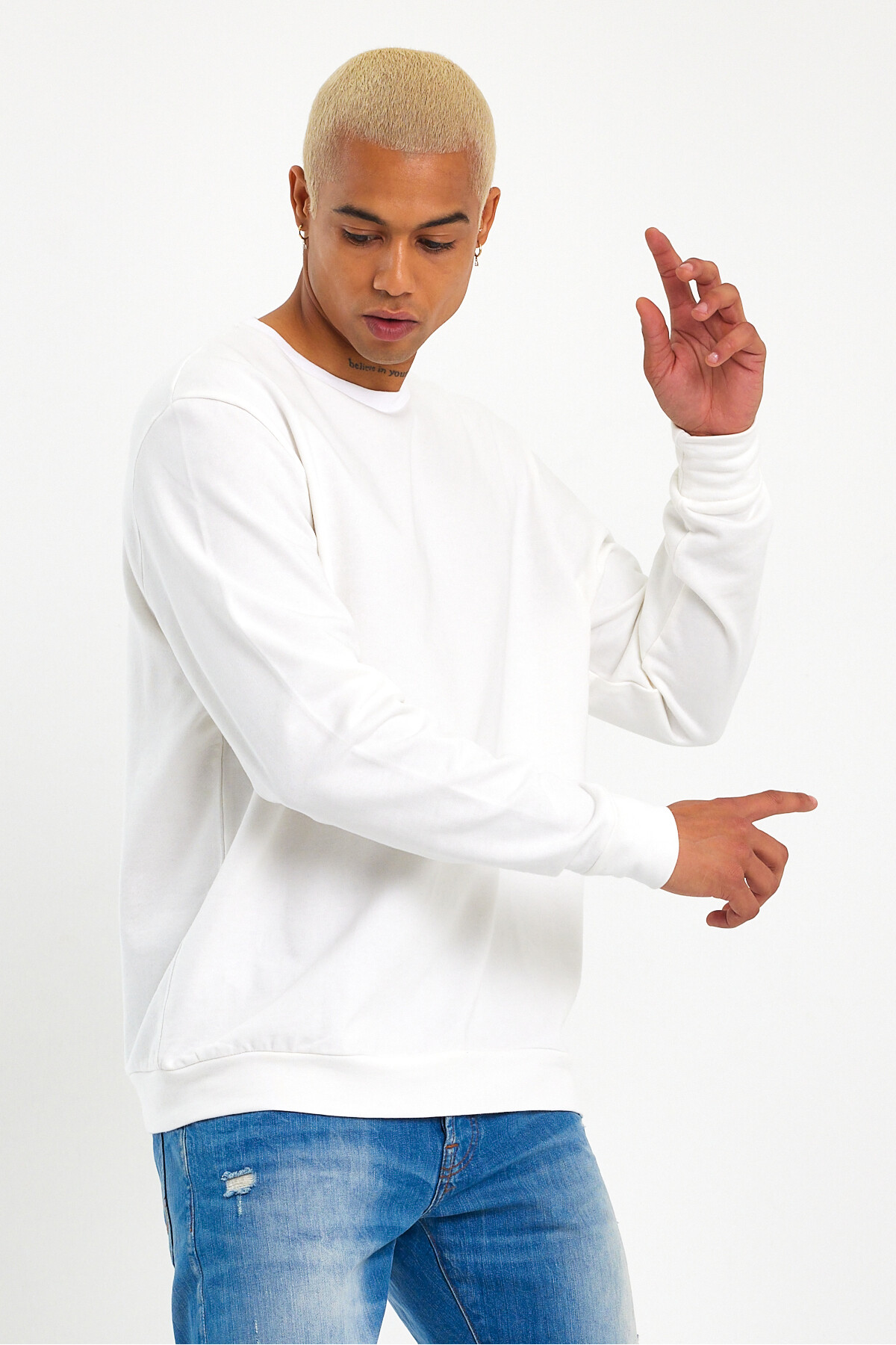 Süperlife Erkek Gri Bisiklet Yaka Ribanalı Regular Fit Sweatshirt spr26swk930