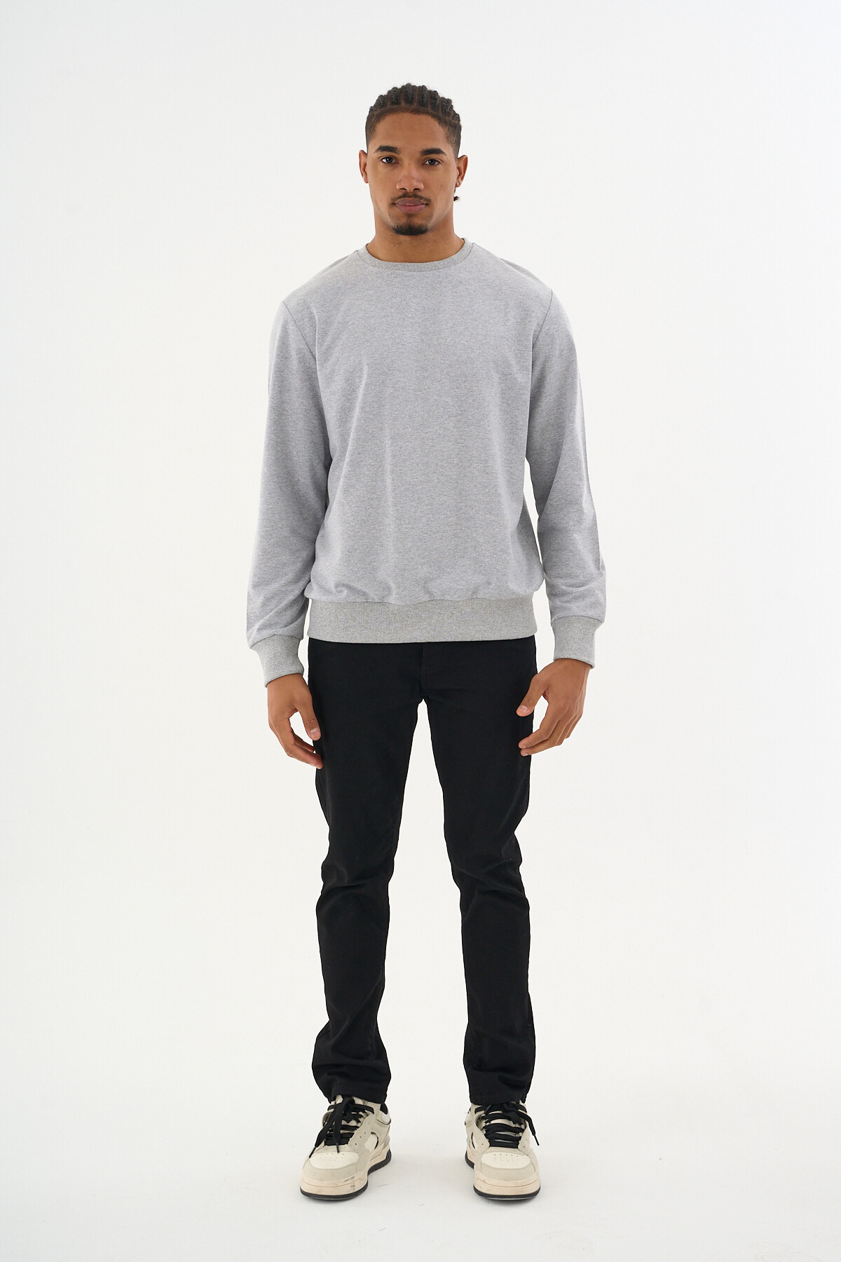 Süperlife Erkek Gri Bisiklet Yaka Ribanalı Regular Fit Sweatshirt spr26swk930