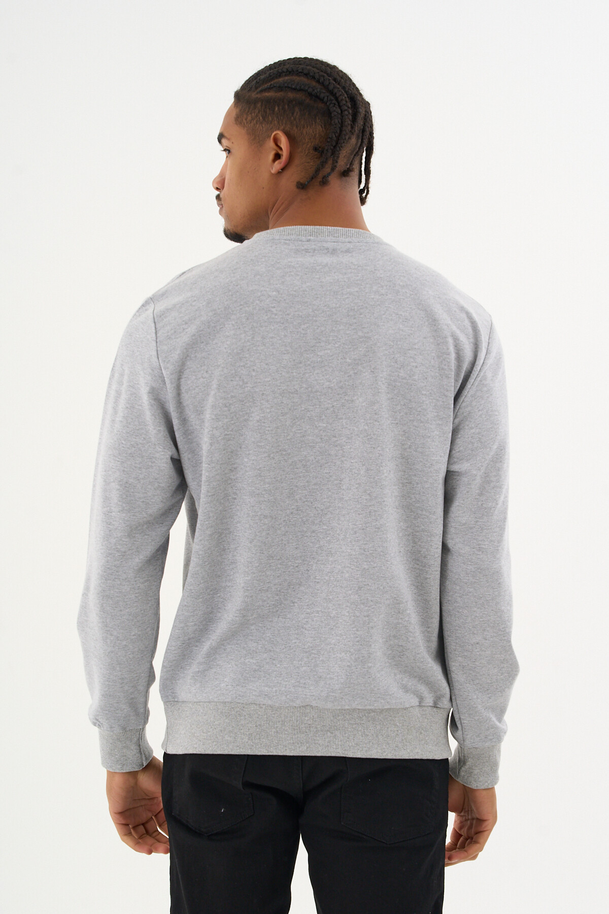 Süperlife Erkek Gri Bisiklet Yaka Ribanalı Regular Fit Sweatshirt spr26swk930