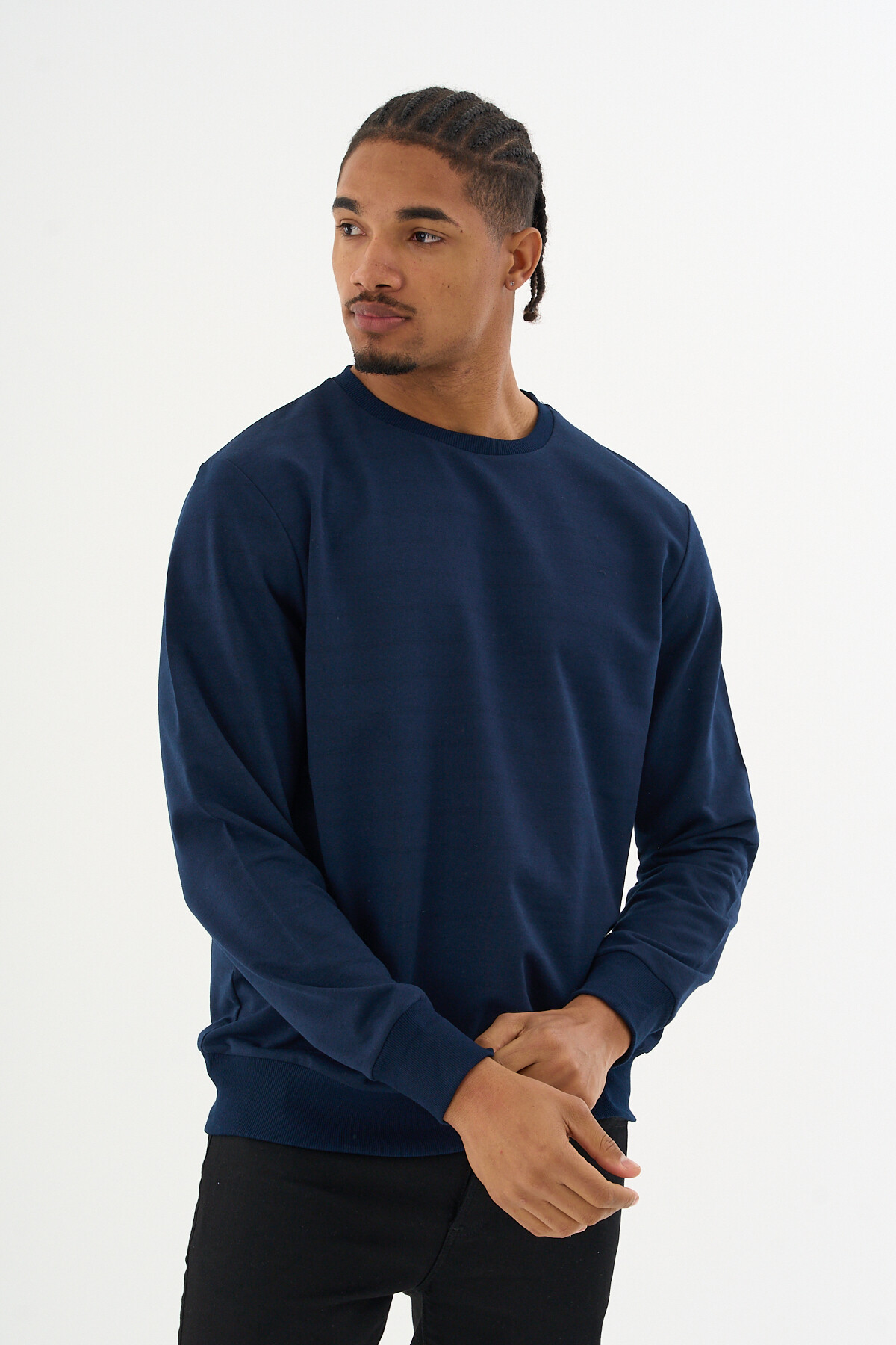 Süperlife Erkek Gri Bisiklet Yaka Ribanalı Regular Fit Sweatshirt spr26swk930