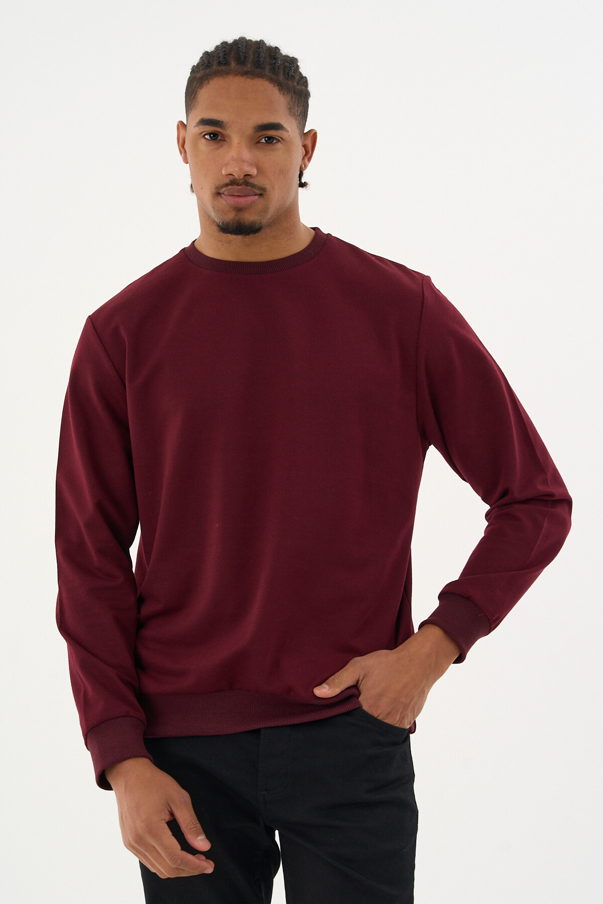 Süperlife Erkek Gri Bisiklet Yaka Ribanalı Regular Fit Sweatshirt spr26swk930