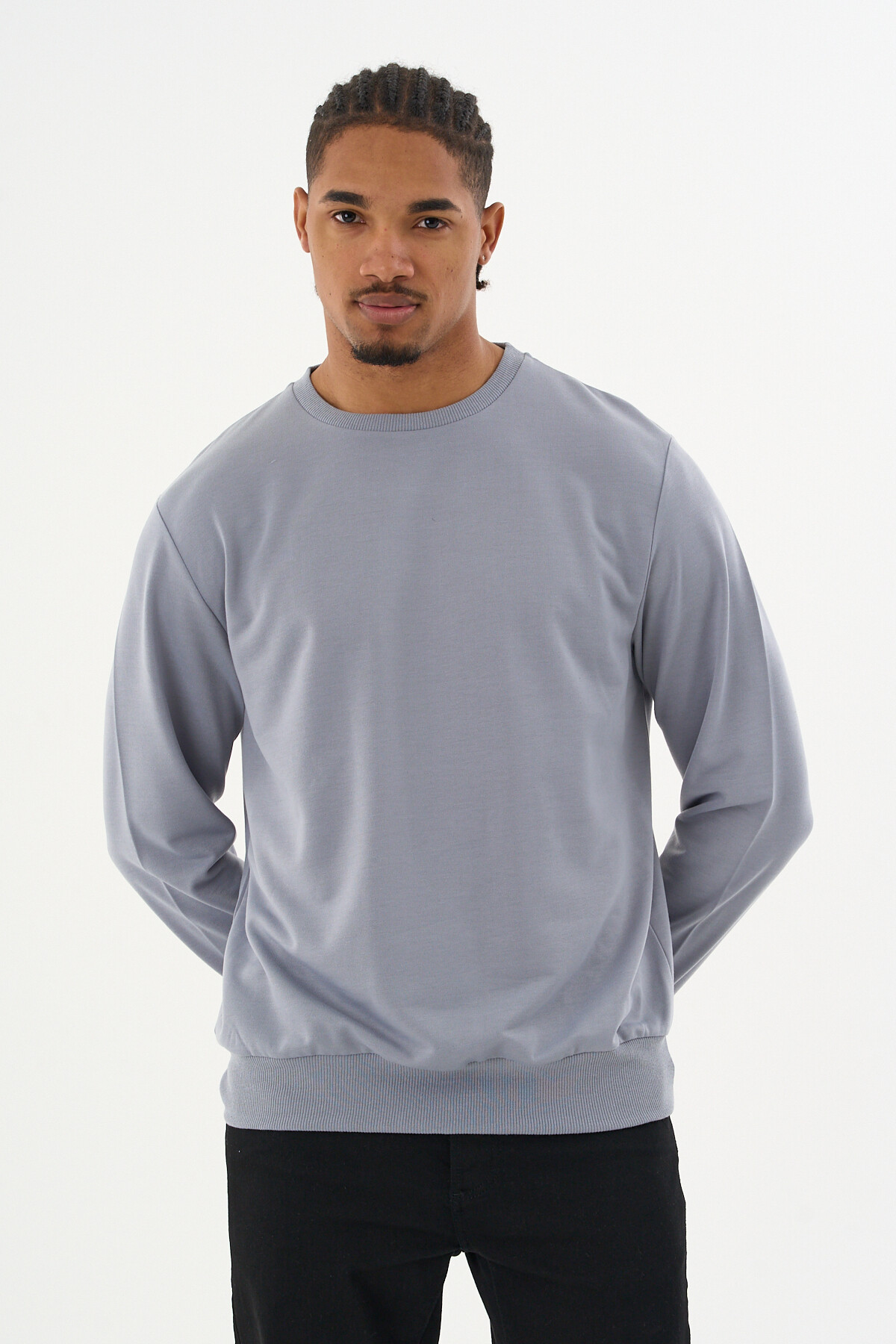Süperlife Erkek Gri Bisiklet Yaka Ribanalı Regular Fit Sweatshirt spr26swk930