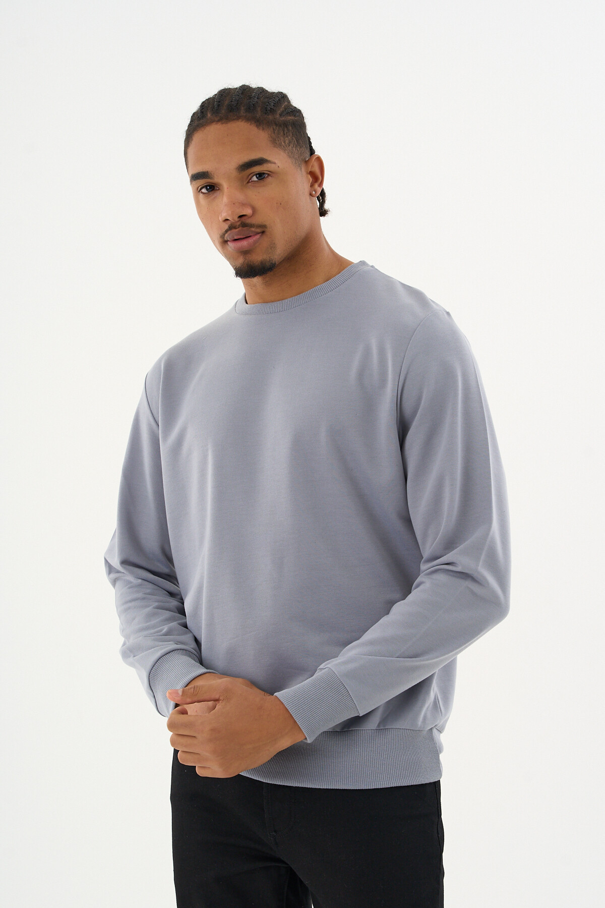 Süperlife Erkek Gri Bisiklet Yaka Ribanalı Regular Fit Sweatshirt spr26swk930