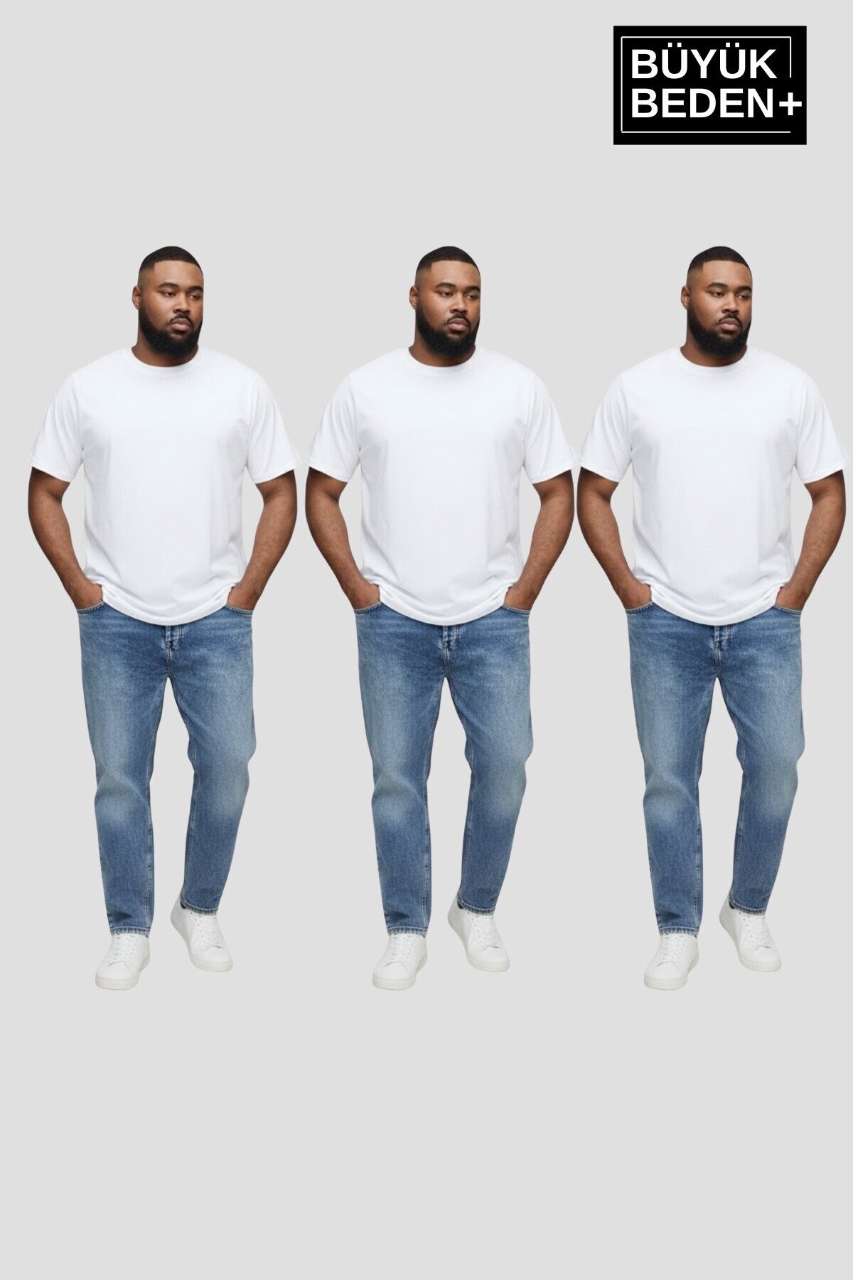 Büyük Beden Erkek Regular Kalıp Basic  3XL-6XL  Bisiklet Yaka 3lü Tişört Seti SPR26BTS510+3