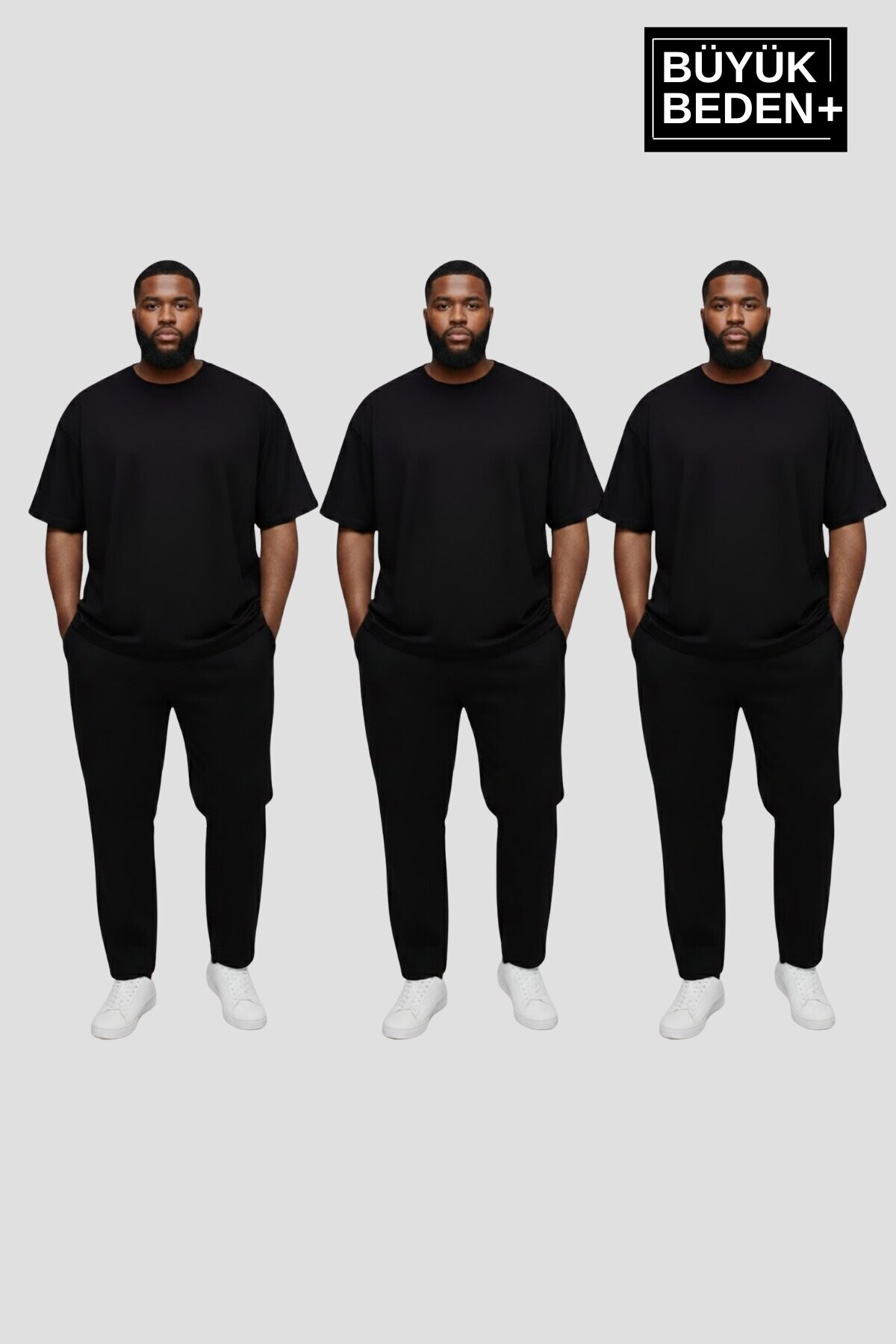 Büyük Beden Erkek Regular Kalıp Basic  3XL-6XL  Bisiklet Yaka 3lü Tişört Seti SPR26BTS510+3