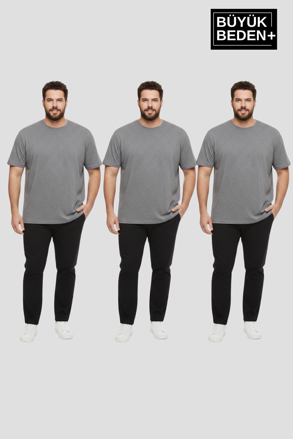 Büyük Beden Erkek Regular Kalıp Basic  3XL-6XL  Bisiklet Yaka 3lü Tişört Seti SPR26BTS510+3