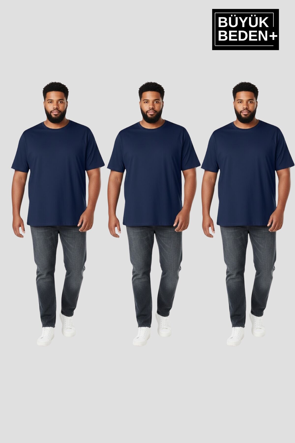 Büyük Beden Erkek Regular Kalıp Basic  3XL-6XL  Bisiklet Yaka 3lü Tişört Seti SPR26BTS510+3