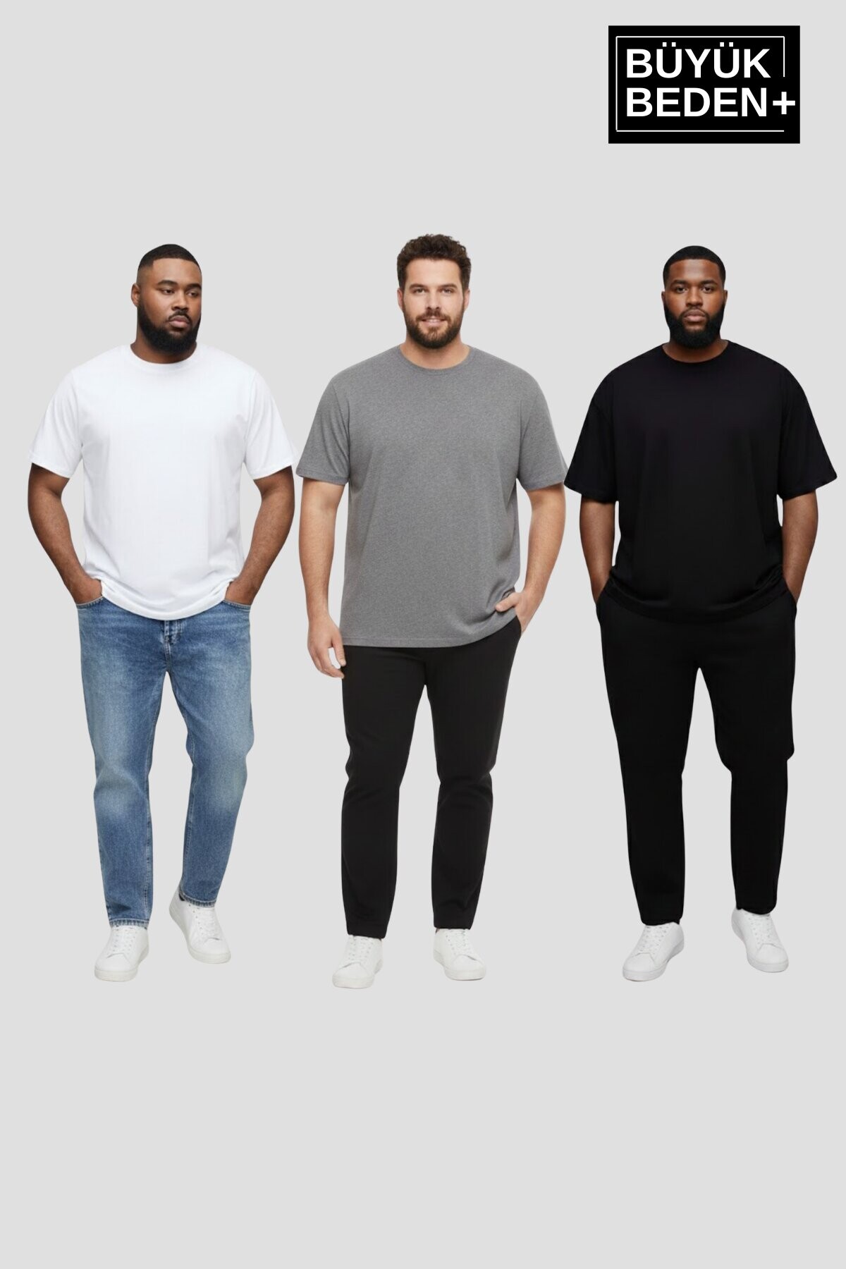 Büyük Beden Erkek Regular Kalıp Basic  3XL-6XL  Bisiklet Yaka 3lü Tişört Seti SPR26BTS510+3