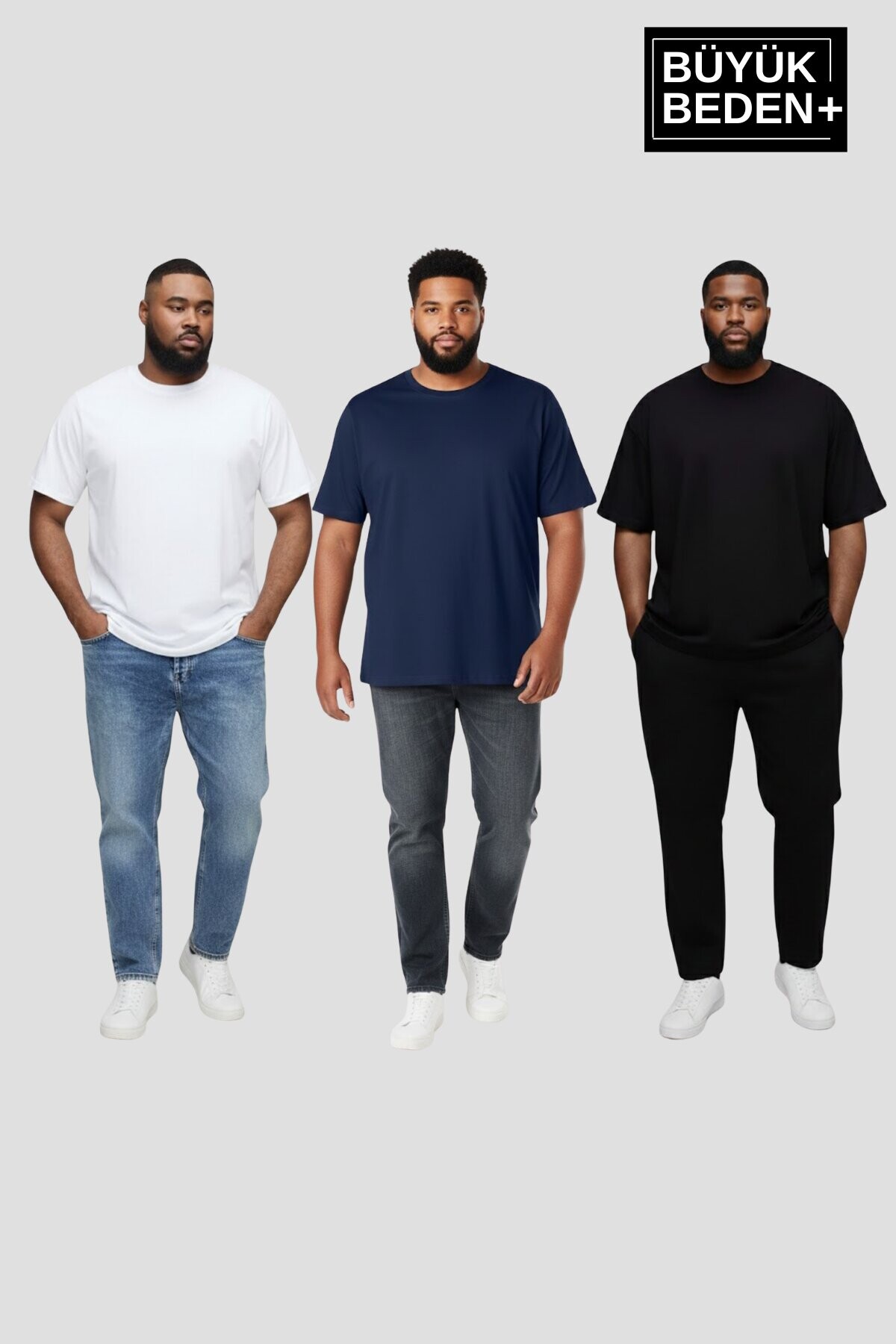 Büyük Beden Erkek Regular Kalıp Basic  3XL-6XL  Bisiklet Yaka 3lü Tişört Seti SPR26BTS510+3
