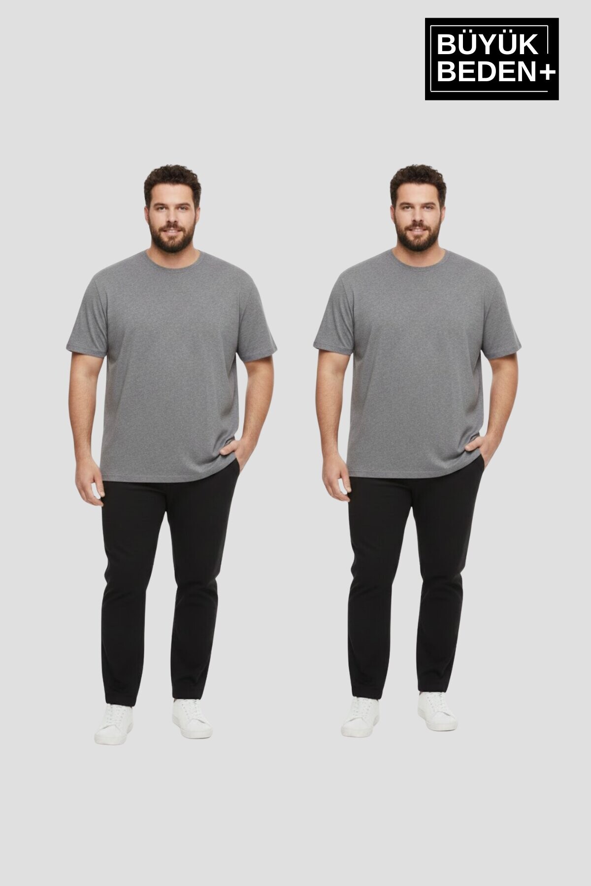 Büyük Beden Erkek Regular Kalıp Basic Bisiklet Yaka 2li Tişört Seti 3XL-6XL SPR26BTS510+2