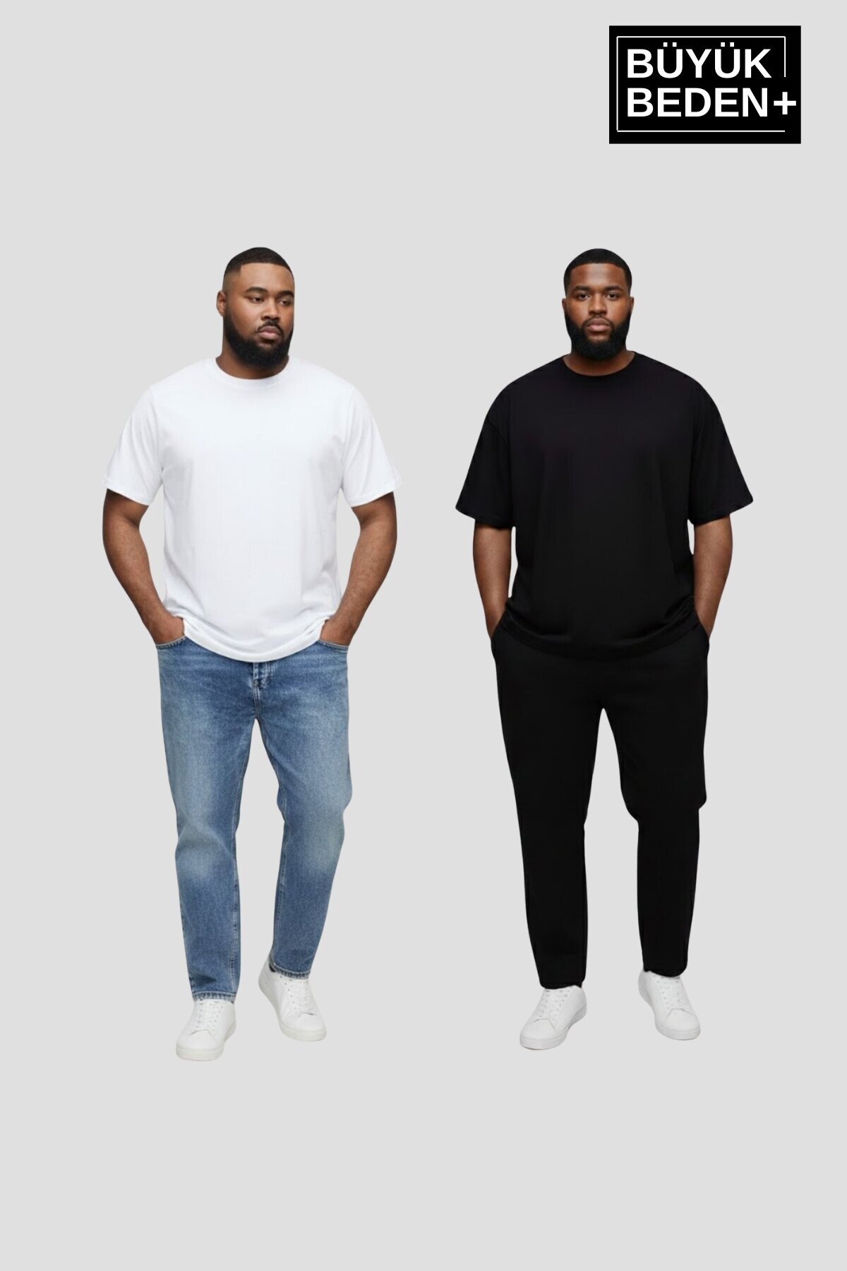 Büyük Beden Erkek Regular Kalıp Basic Bisiklet Yaka 2li Tişört Seti 3XL-6XL SPR26BTS510+2