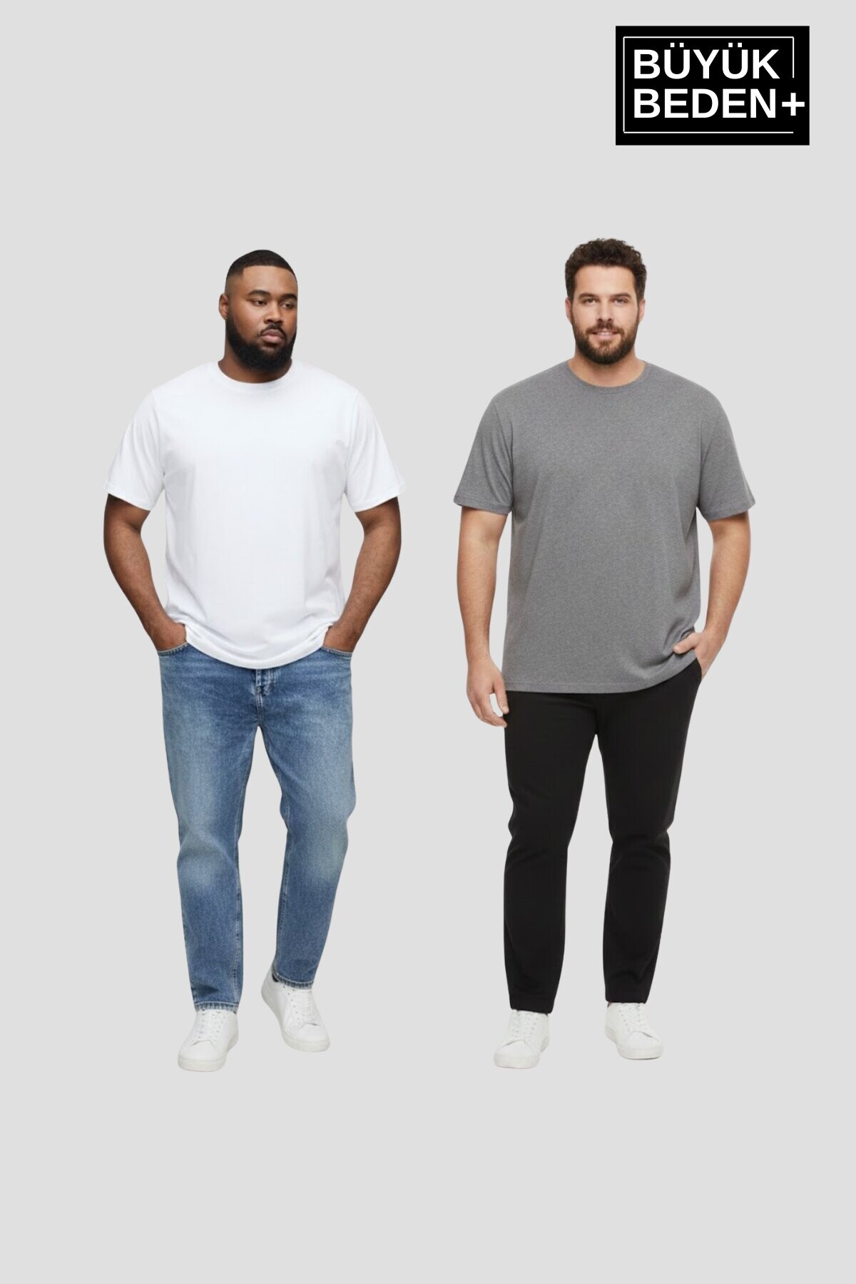 Büyük Beden Erkek Regular Kalıp Basic Bisiklet Yaka 2li Tişört Seti 3XL-6XL SPR26BTS510+2