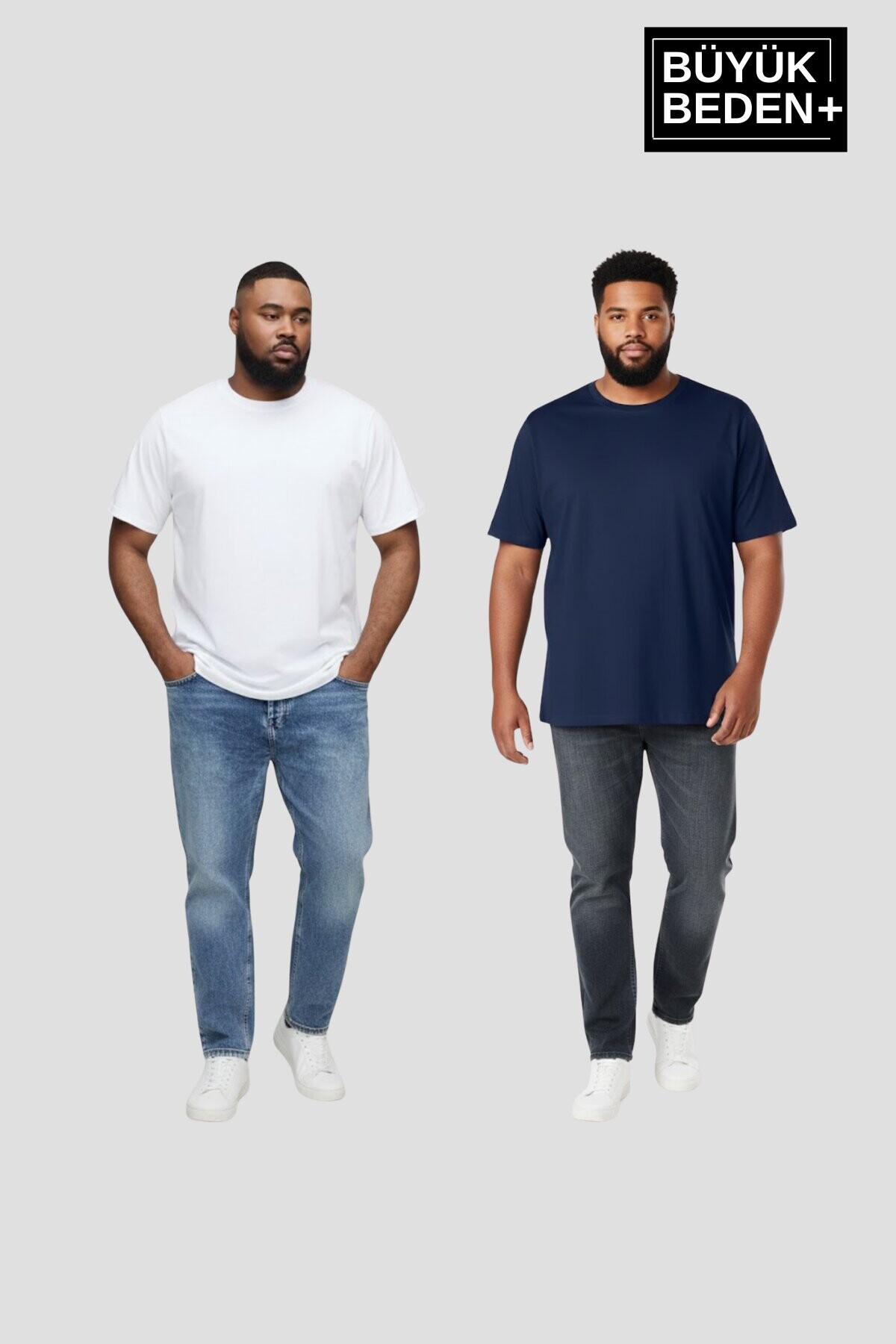Büyük Beden Erkek Regular Kalıp Basic Bisiklet Yaka 2li Tişört Seti 3XL-6XL SPR26BTS510+2