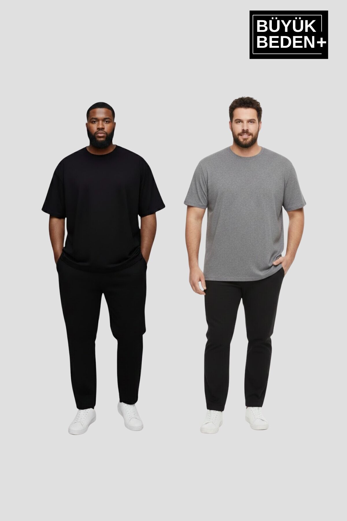 Büyük Beden Erkek Regular Kalıp Basic Bisiklet Yaka 2li Tişört Seti 3XL-6XL SPR26BTS510+2