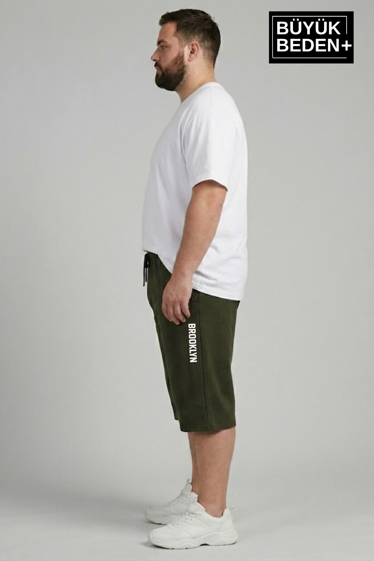 Büyük Beden Erkek Kapri Şort Brooklyn Baskılı Rahat Kalıp 3XL-6XL SPR26BSR591-02
