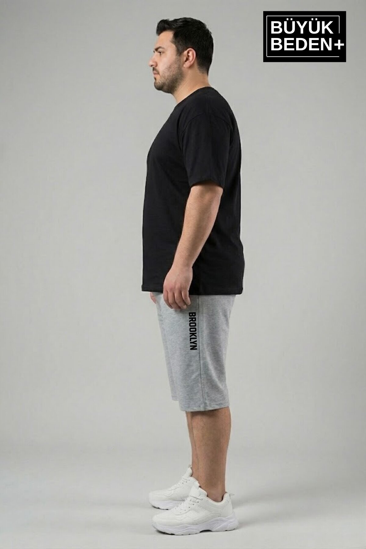 Büyük Beden Erkek Kapri Şort Brooklyn Baskılı Rahat Kalıp 3XL-6XL SPR26BSR591-02