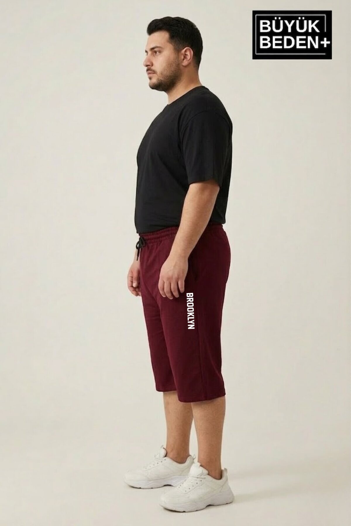 Büyük Beden Erkek Kapri Şort Brooklyn Baskılı Rahat Kalıp 3XL-6XL SPR26BSR591-02