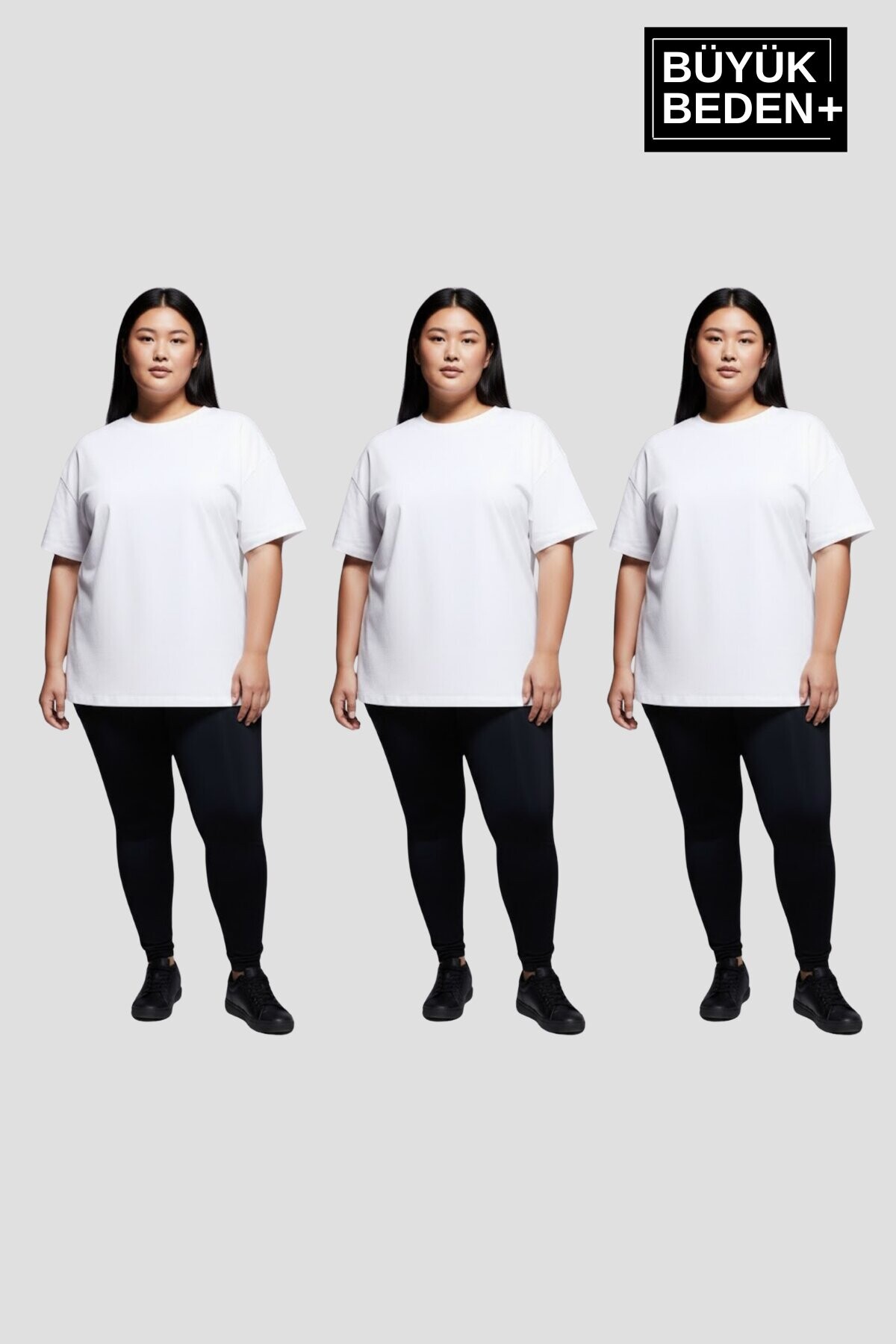 Büyük Beden Kadın Basic 3XL-6XL Bisiklet Yaka 3lü Tişört Seti SPR26BTSK510+3