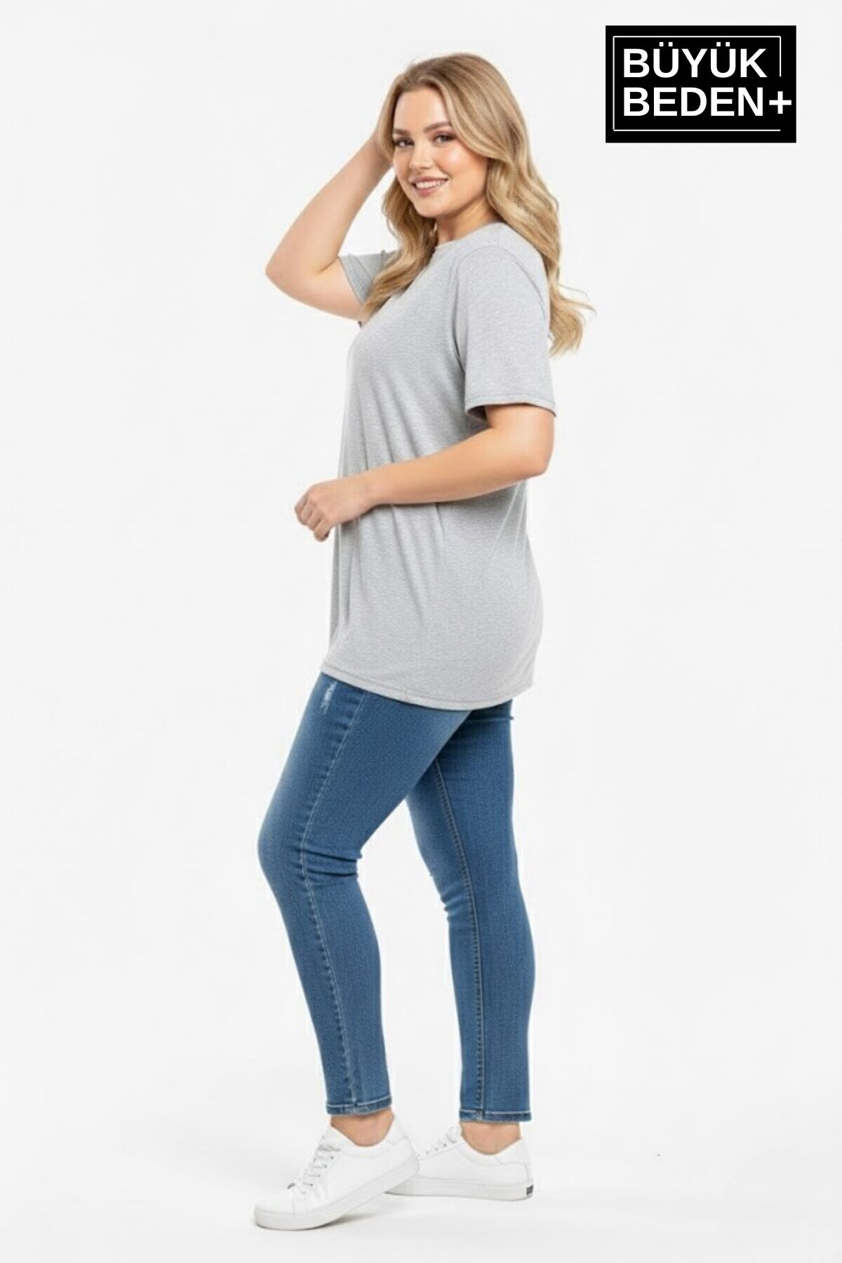 Büyük Beden Kadın Basic 3XL-6XL Bisiklet Yaka 3lü Tişört Seti SPR26BTSK510+3