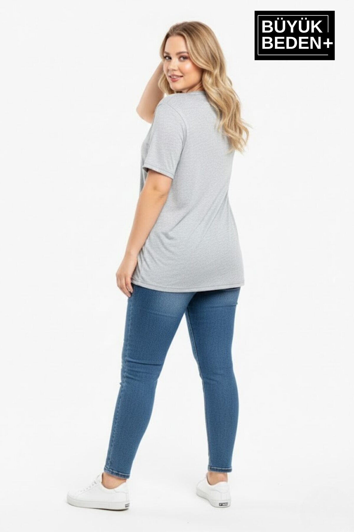 Büyük Beden Kadın Basic 3XL-6XL Bisiklet Yaka 3lü Tişört Seti SPR26BTSK510+3