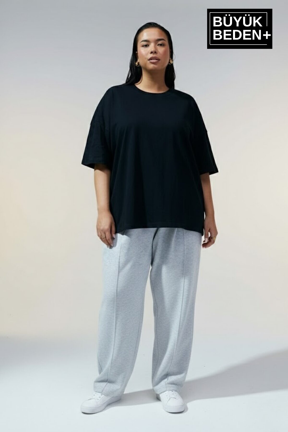 Büyük Beden Kadın Basic 3XL-6XL Bisiklet Yaka 3lü Tişört Seti SPR26BTSK510+3