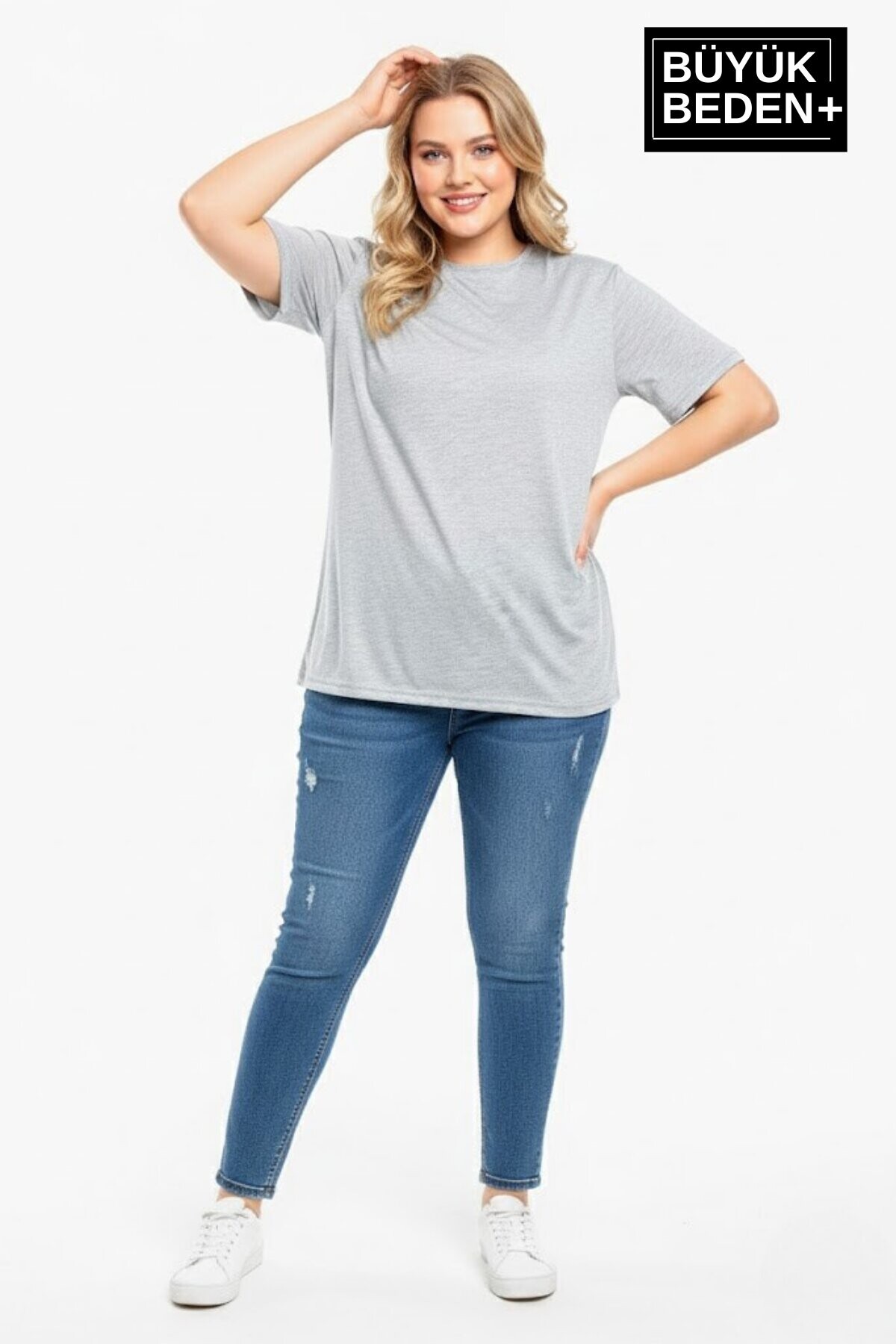 Büyük Beden Kadın Basic 3XL-6XL Bisiklet Yaka 3lü Tişört Seti SPR26BTSK510+3