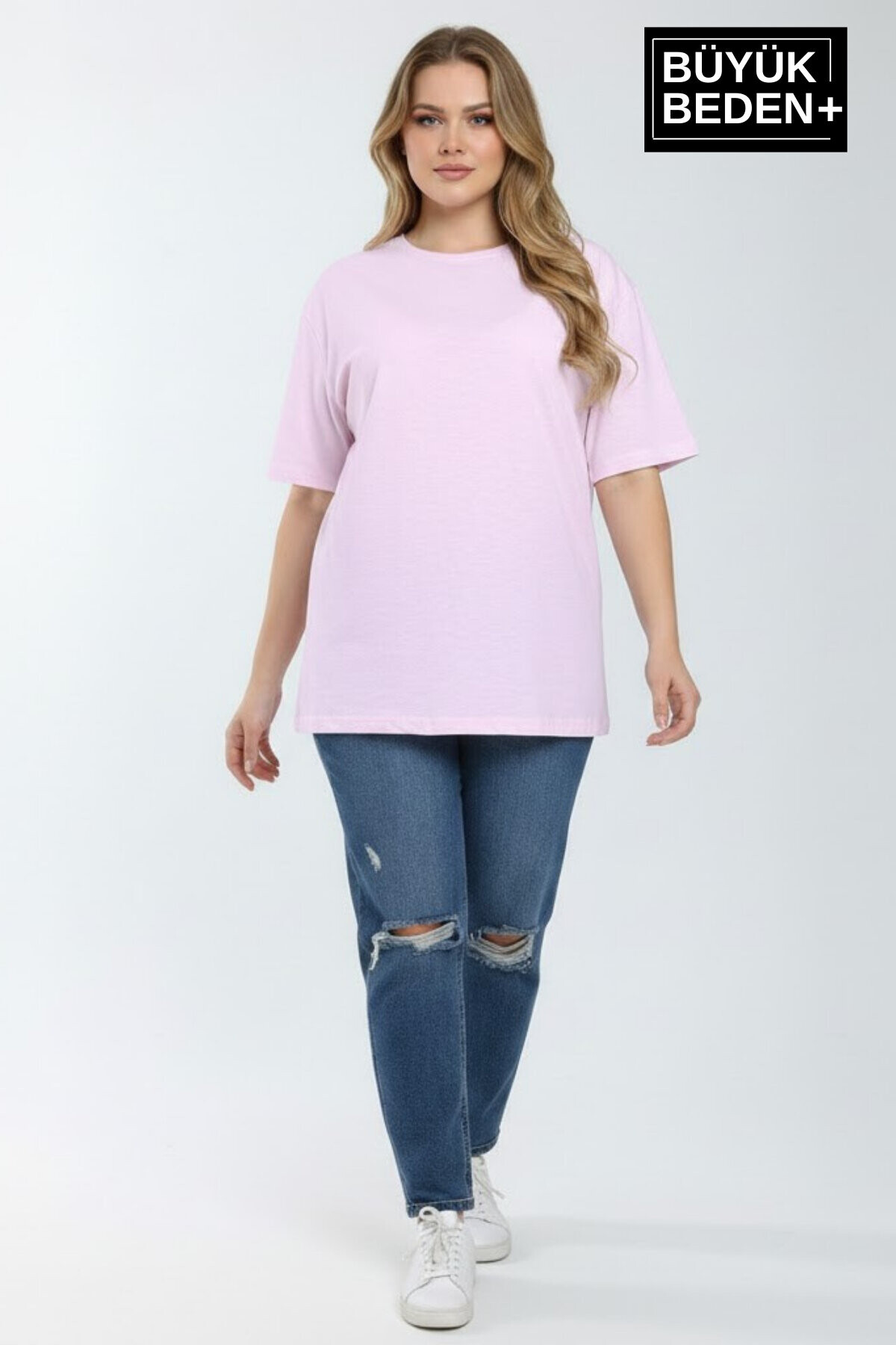 Büyük Beden Kadın Basic Tişört – Pamuklu Düz T-Shirt 3XL-6XL SPR26BTSK510
