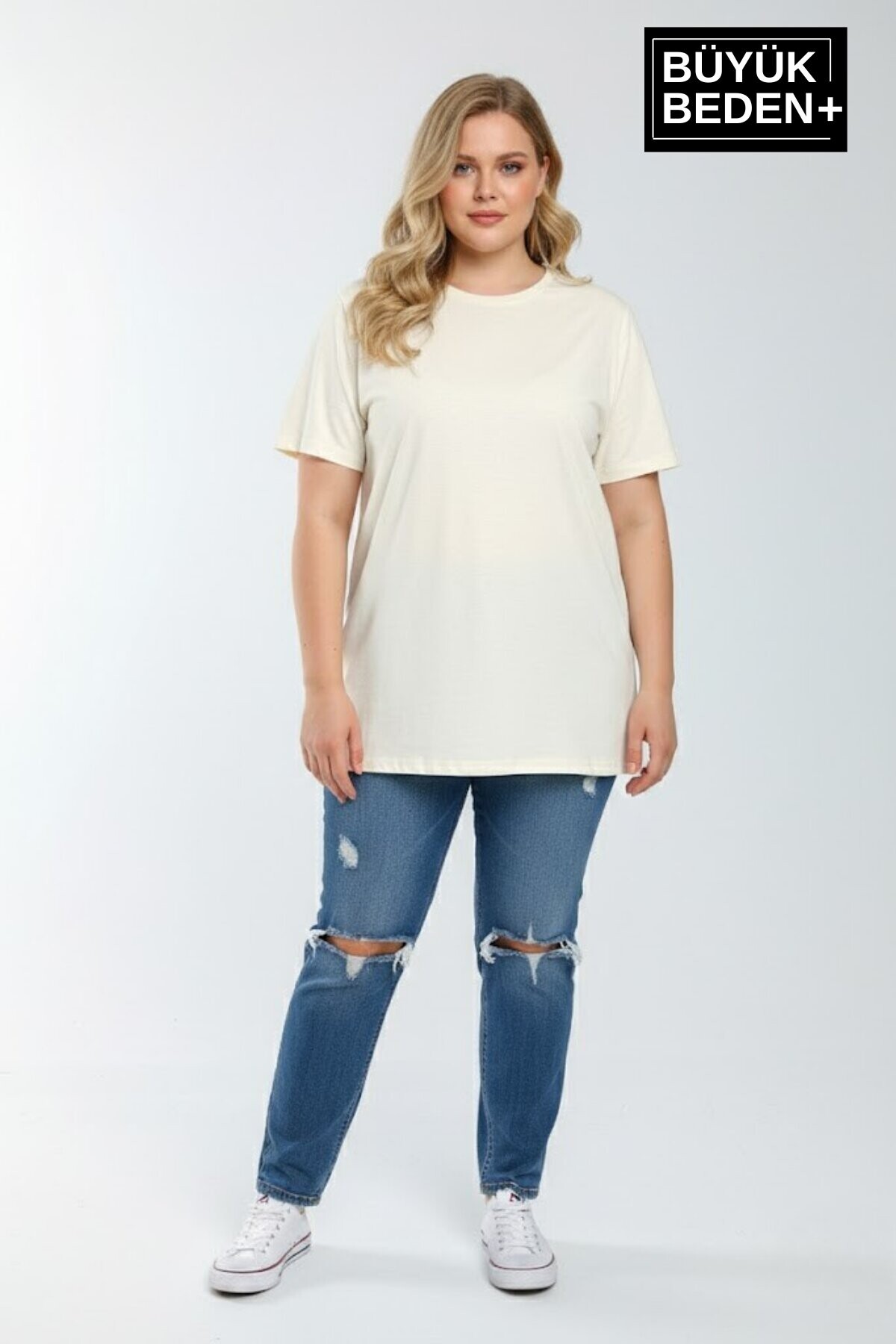 Büyük Beden Kadın Basic Tişört – Pamuklu Düz T-Shirt 3XL-6XL SPR26BTSK510