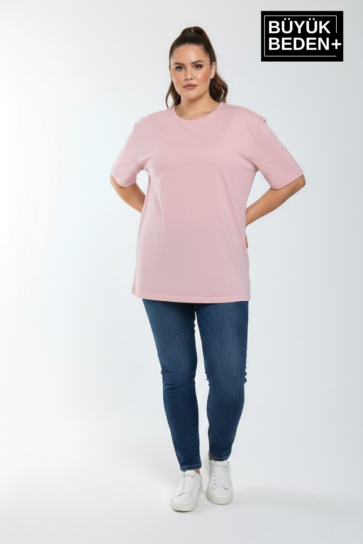 Büyük Beden Kadın Basic Tişört – Pamuklu Düz T-Shirt 3XL-6XL SPR26BTSK510