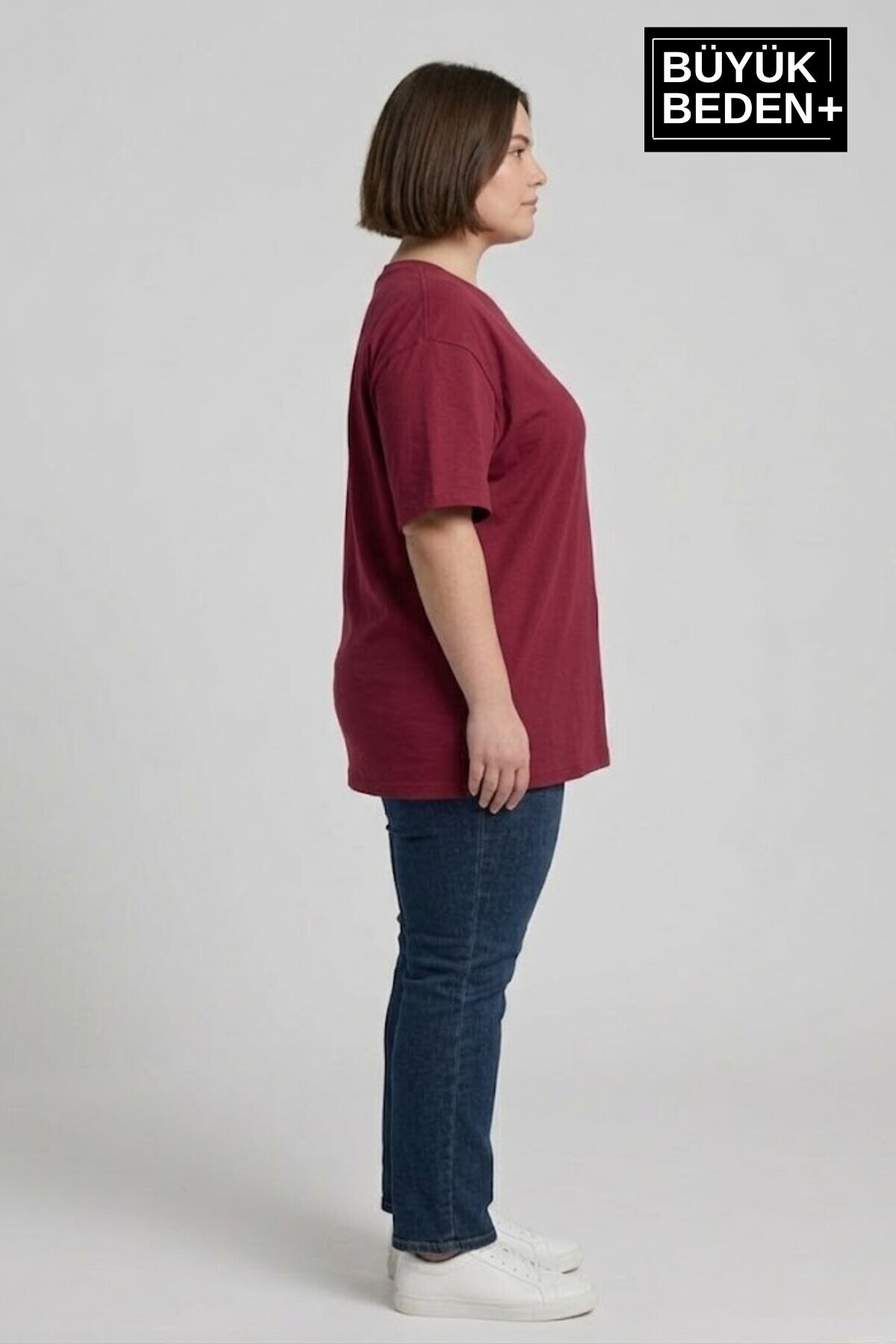 Büyük Beden Kadın Basic Tişört – Pamuklu Düz T-Shirt 3XL-6XL SPR26BTSK510
