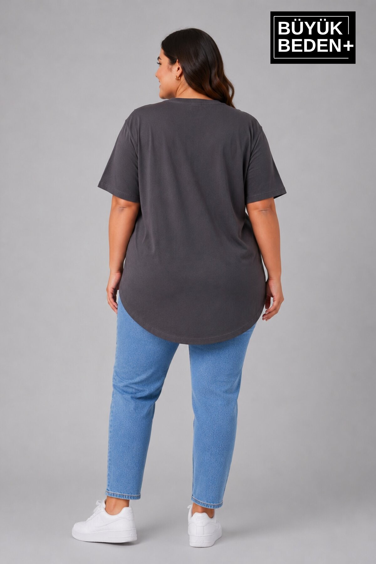 Süperlife Büyük Beden Kadın Bisiklet Yaka Basic Oval Etek Detalylı 3xl-6xl Uzun Tunik SPR26BTSK502