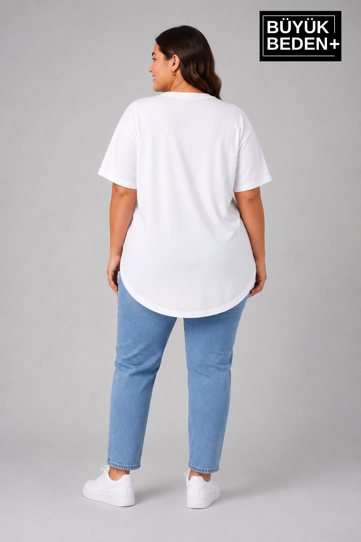 Süperlife Büyük Beden Kadın Bisiklet Yaka Basic Oval Etek Detalylı 3xl-6xl Uzun Tunik SPR26BTSK502