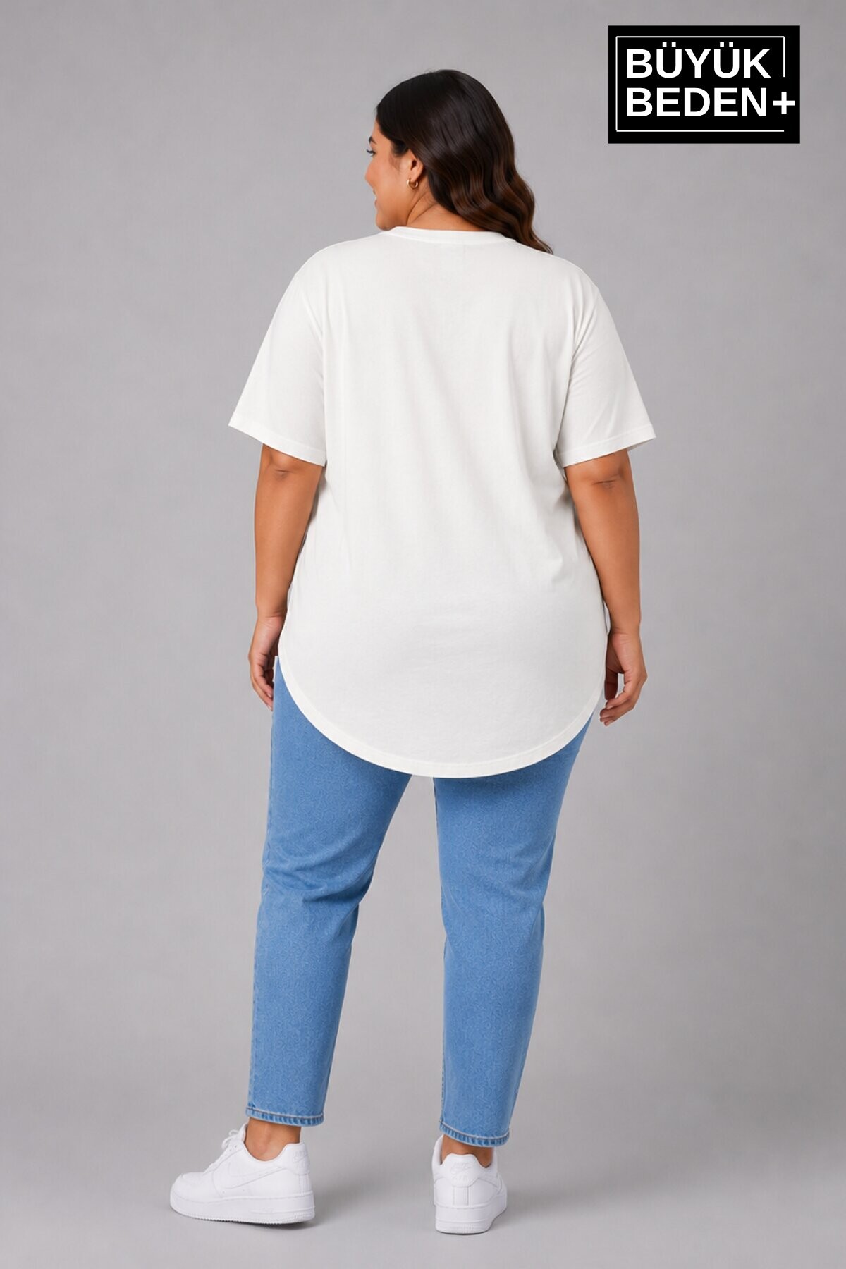 Süperlife Büyük Beden Kadın Bisiklet Yaka Basic Oval Etek Detalylı 3xl-6xl Uzun Tunik SPR26BTSK502